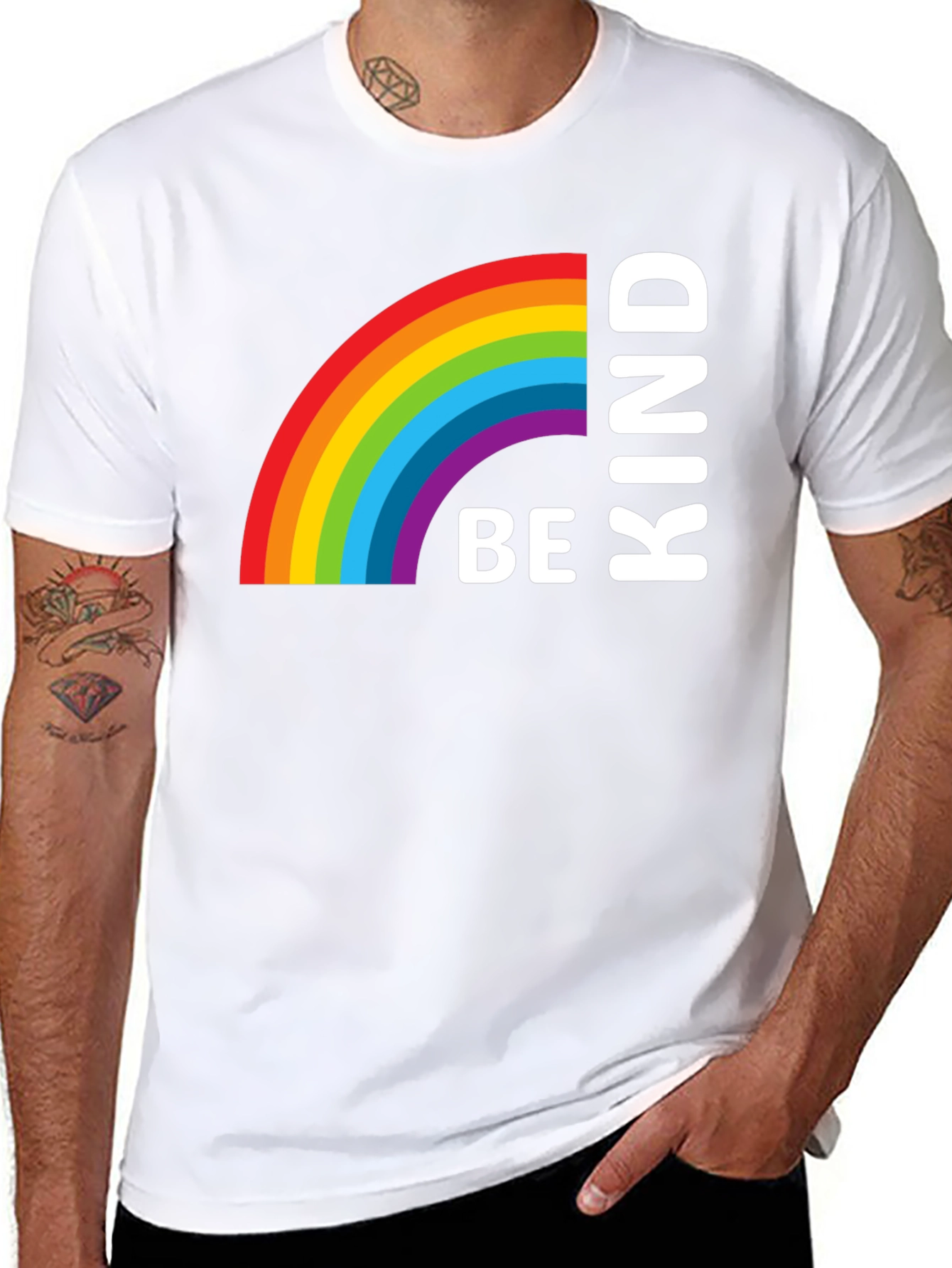 Be Kind Rainbow Graphic Tee - Black Cotton T-Shirt