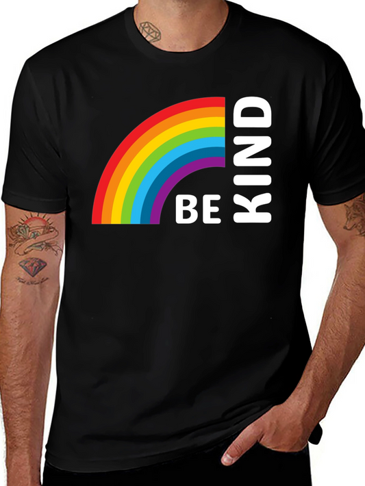 Be Kind Rainbow Graphic Tee - Black Cotton T-Shirt