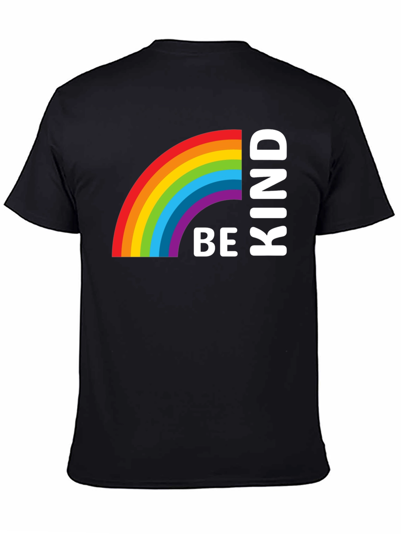 Be Kind Rainbow Graphic Tee - Black Cotton T-Shirt