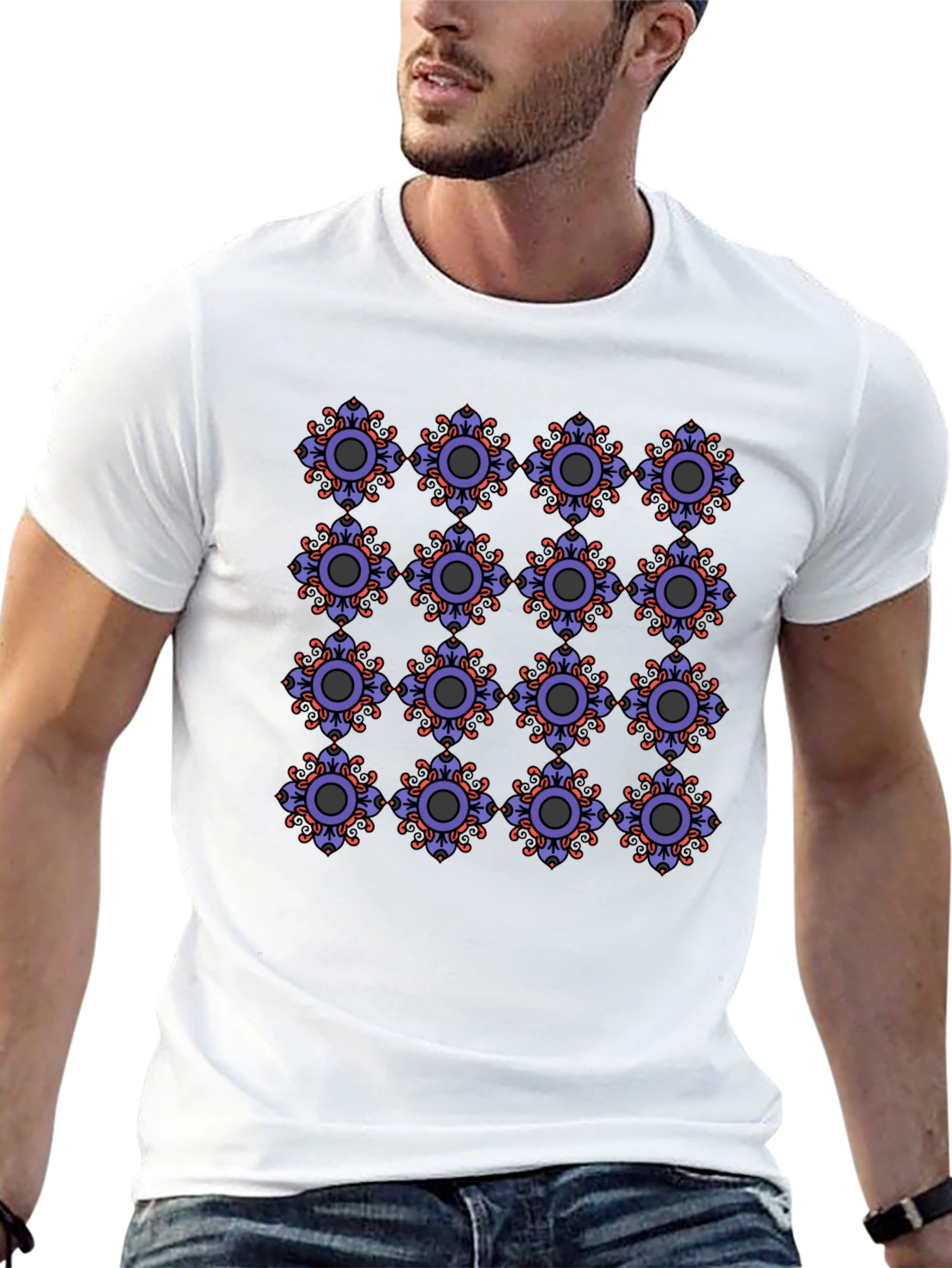 Patterned Mens Black T-Shirt