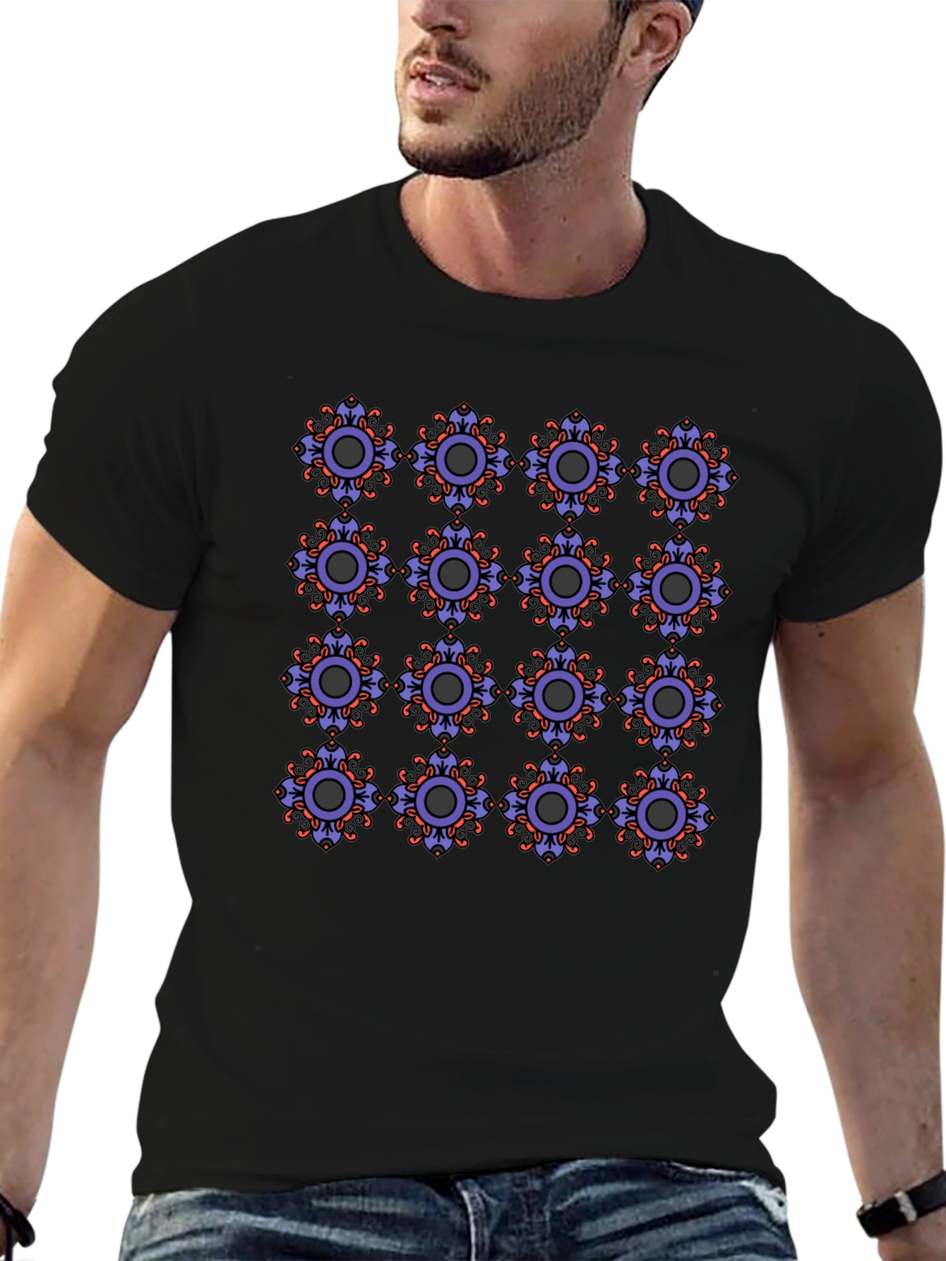 Patterned Mens Black T-Shirt