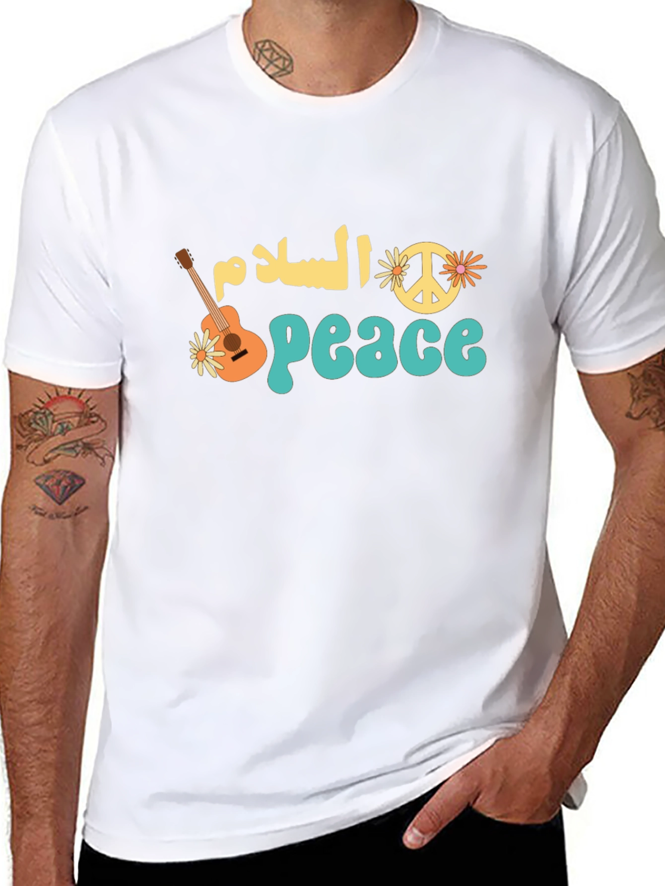 Peace T-Shirt - Arabic Text & Hippie Design