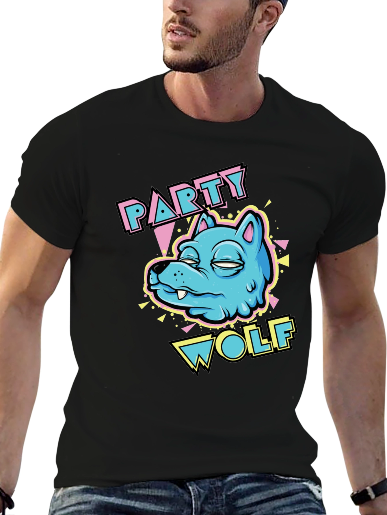 Party Wolf Graphic T-Shirt - Black