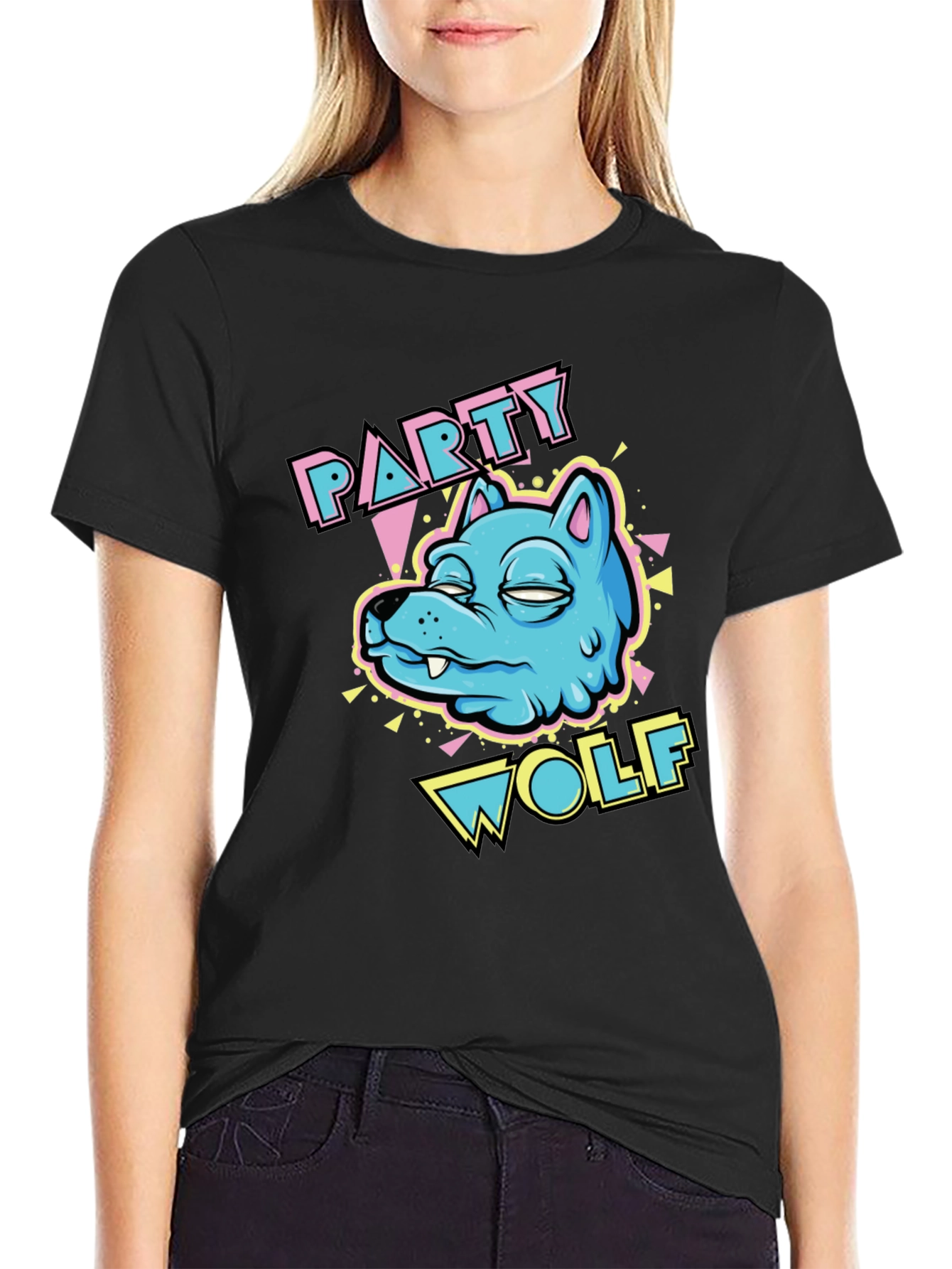 Party Wolf Graphic T-Shirt - Black