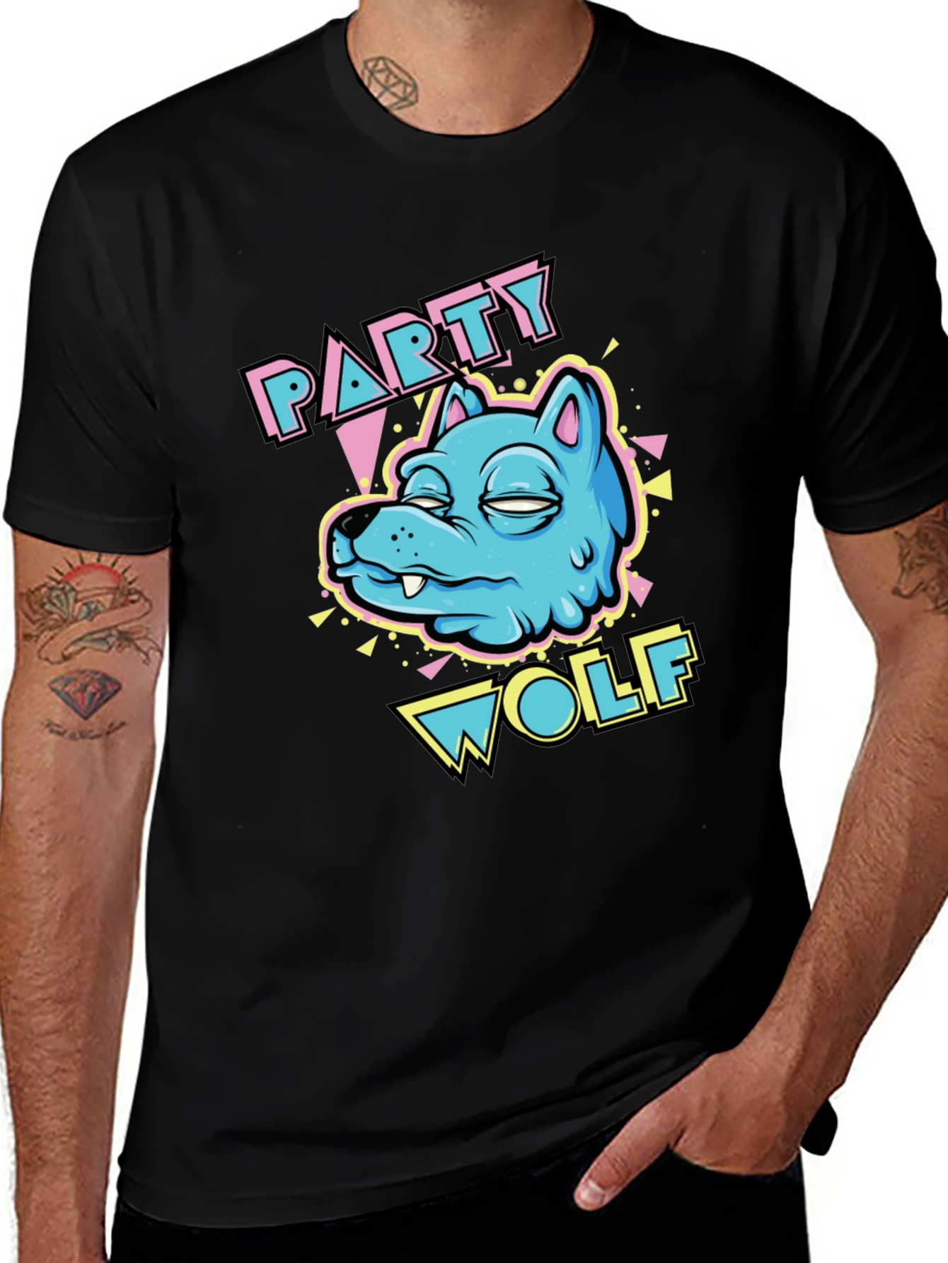 Party Wolf Graphic T-Shirt - Black