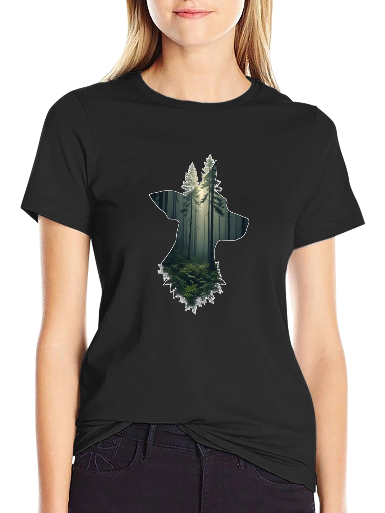 Nature Wolf Graphic Tee - Black