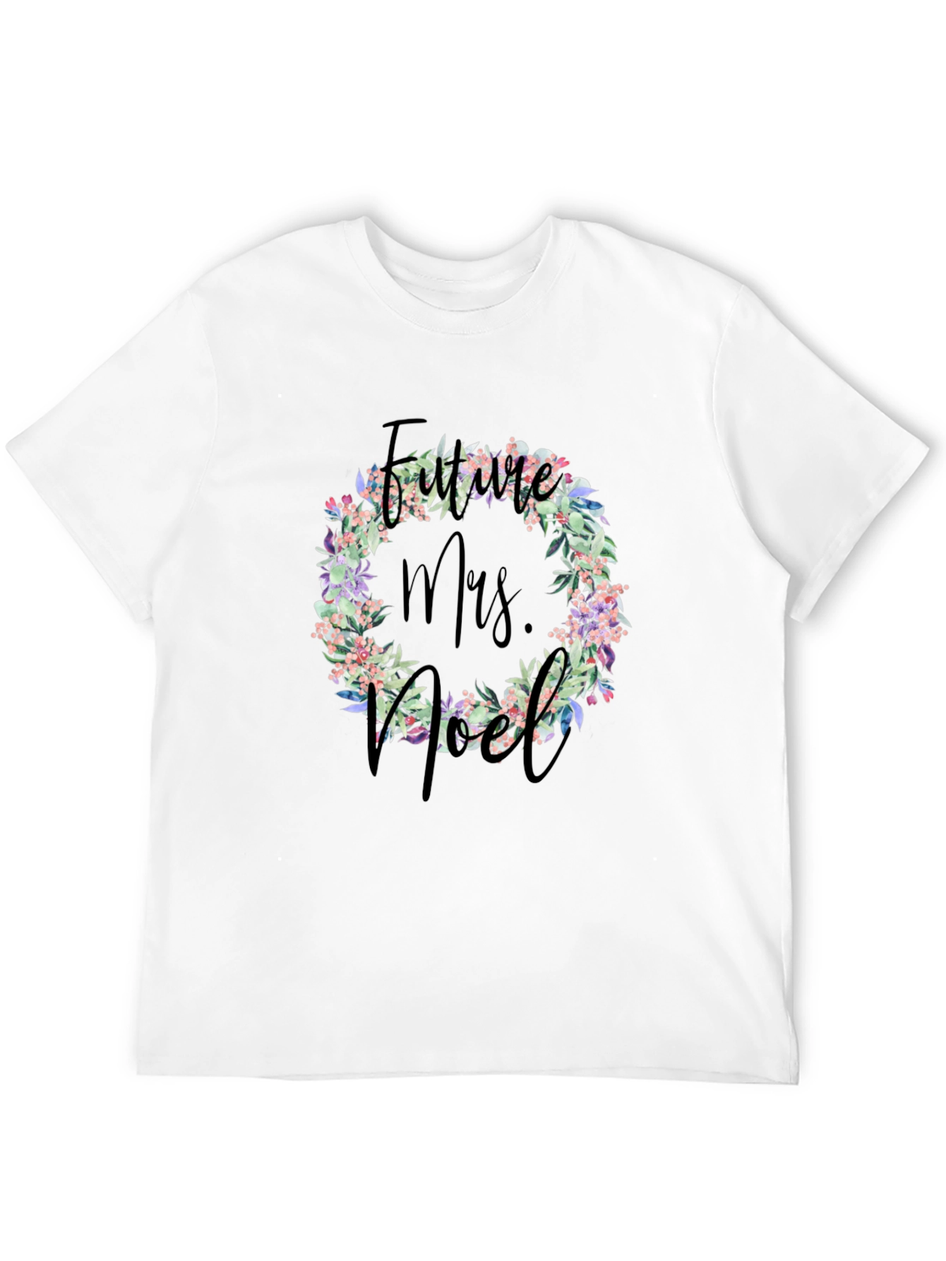 Future Mrs. Noel Floral Wreath Black T-Shirt