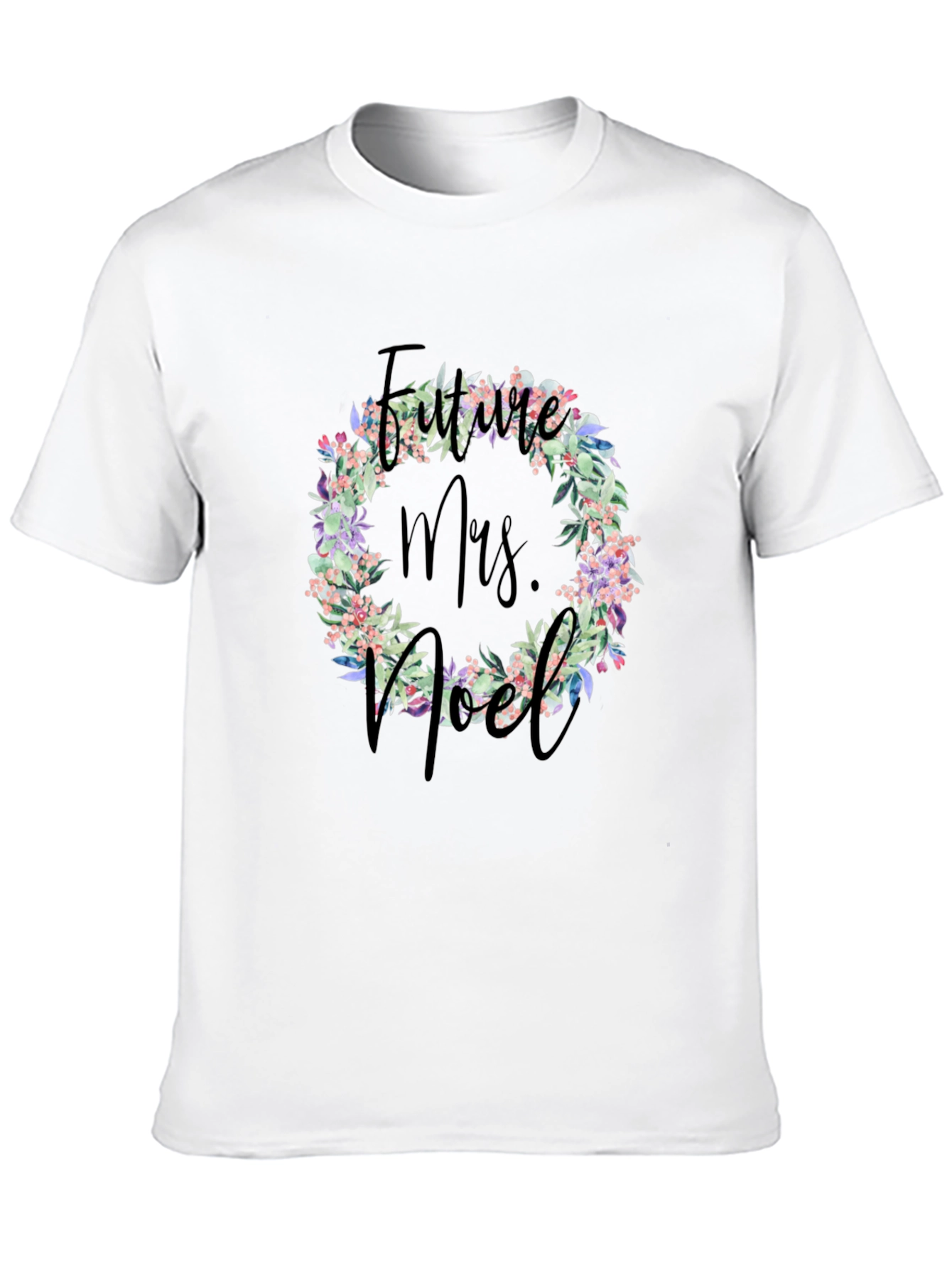 Future Mrs. Noel Floral Wreath Black T-Shirt