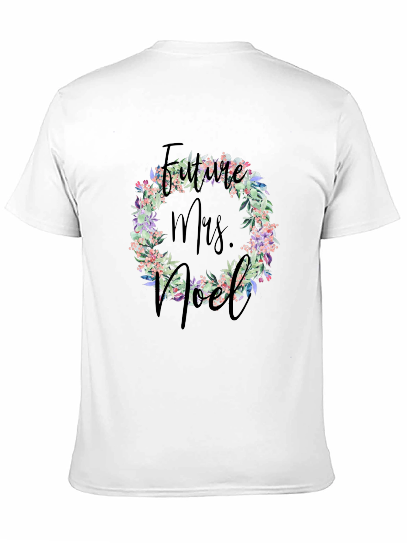 Future Mrs. Noel Floral Wreath Black T-Shirt