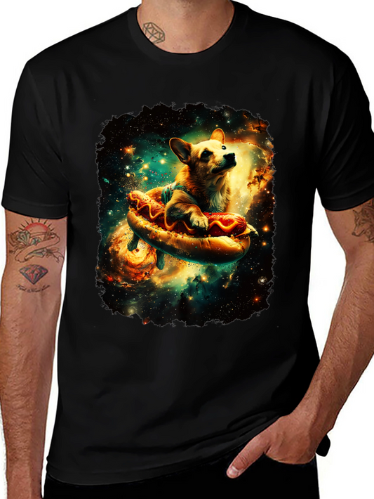 Cosmic Corgi Hot Dog T-Shirt - Unique Space Dog Tee