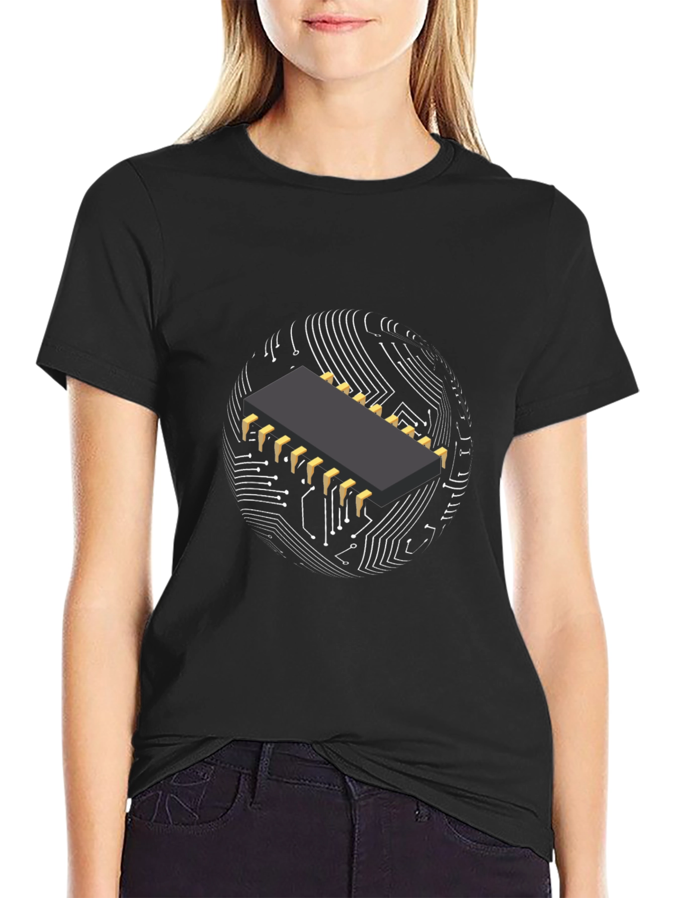 Tech Circuit Board Graphic Tee - Black Cotton T-Shirt