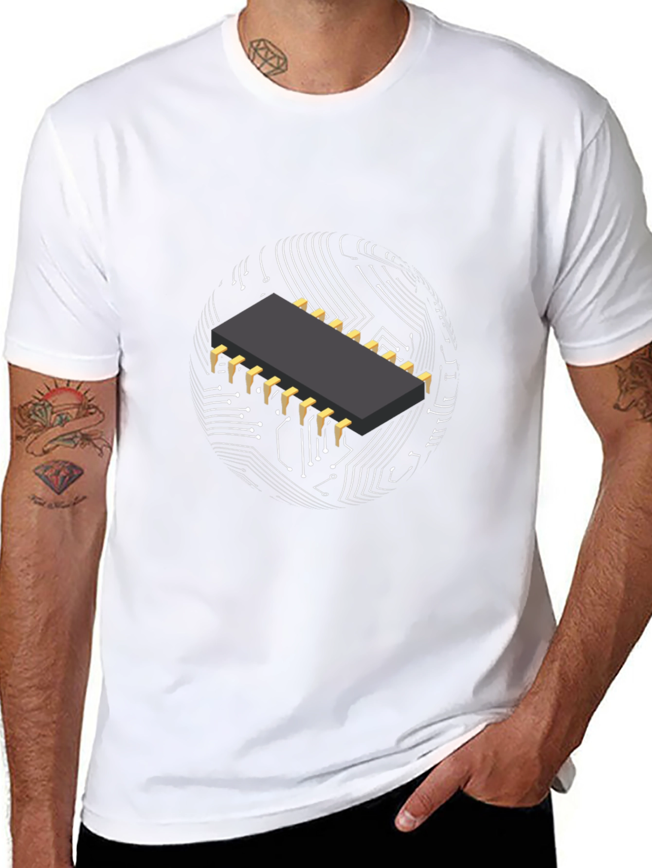 Tech Circuit Board Graphic Tee - Black Cotton T-Shirt