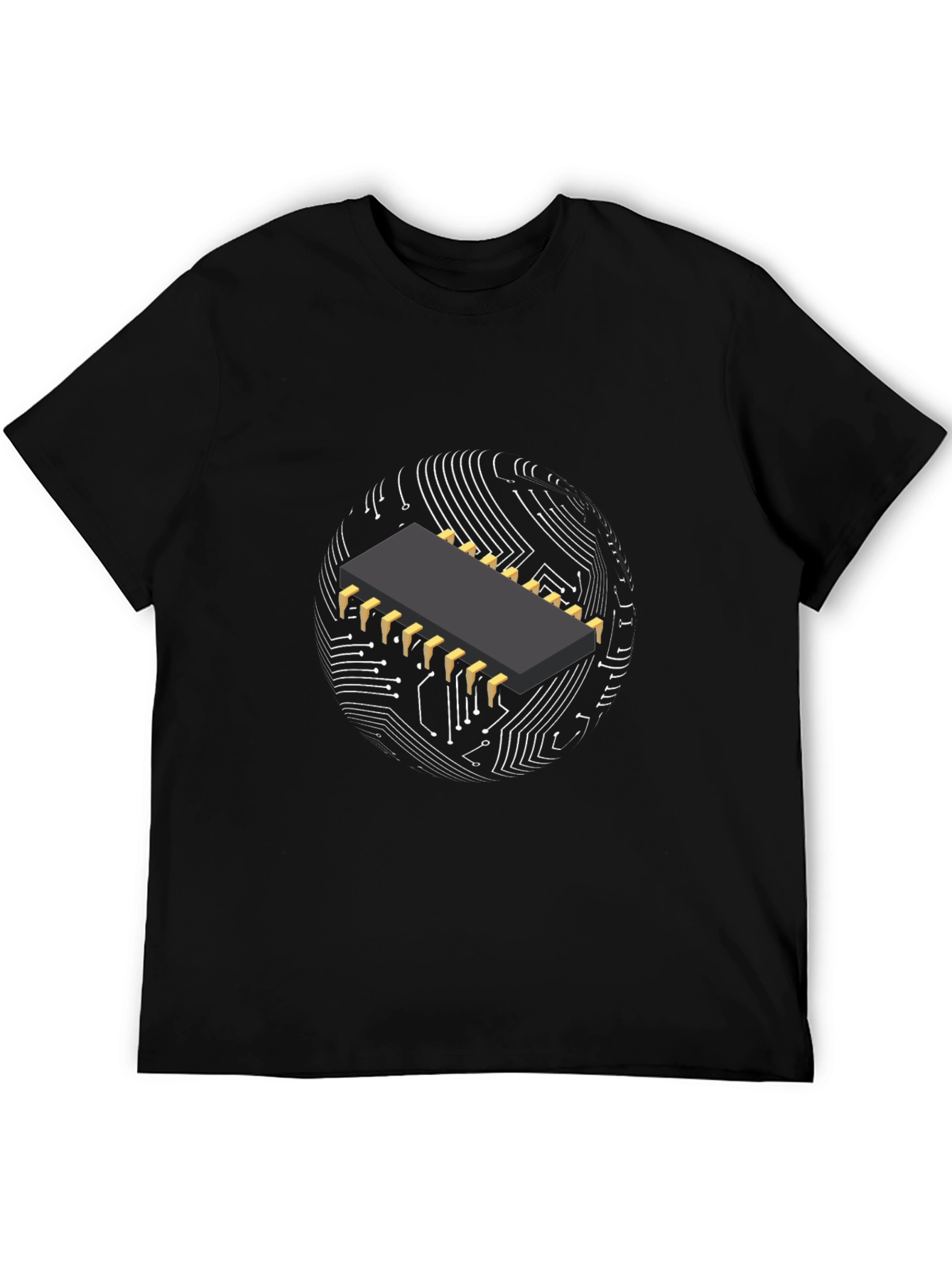 Tech Circuit Board Graphic Tee - Black Cotton T-Shirt