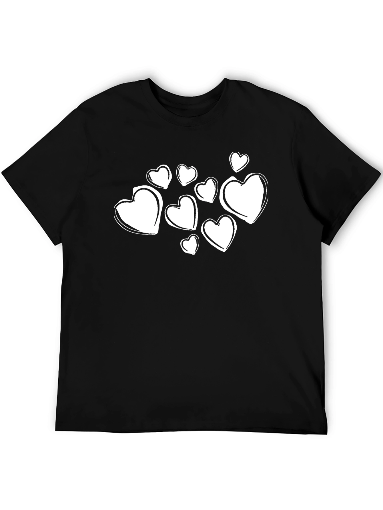 Heart Print Black Crewneck T-Shirt