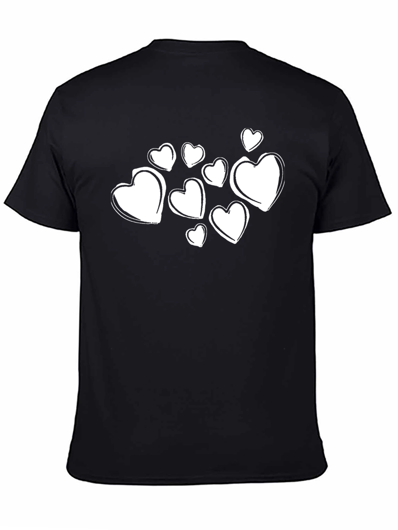 Heart Print Black Crewneck T-Shirt
