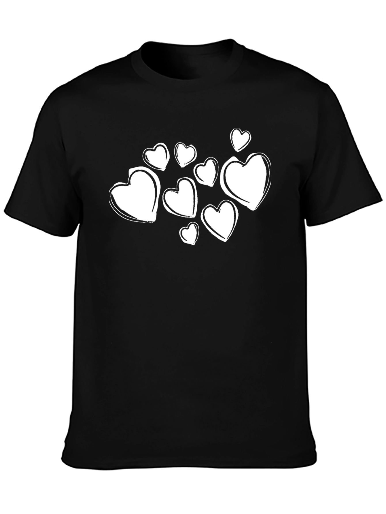 Heart Print Black Crewneck T-Shirt