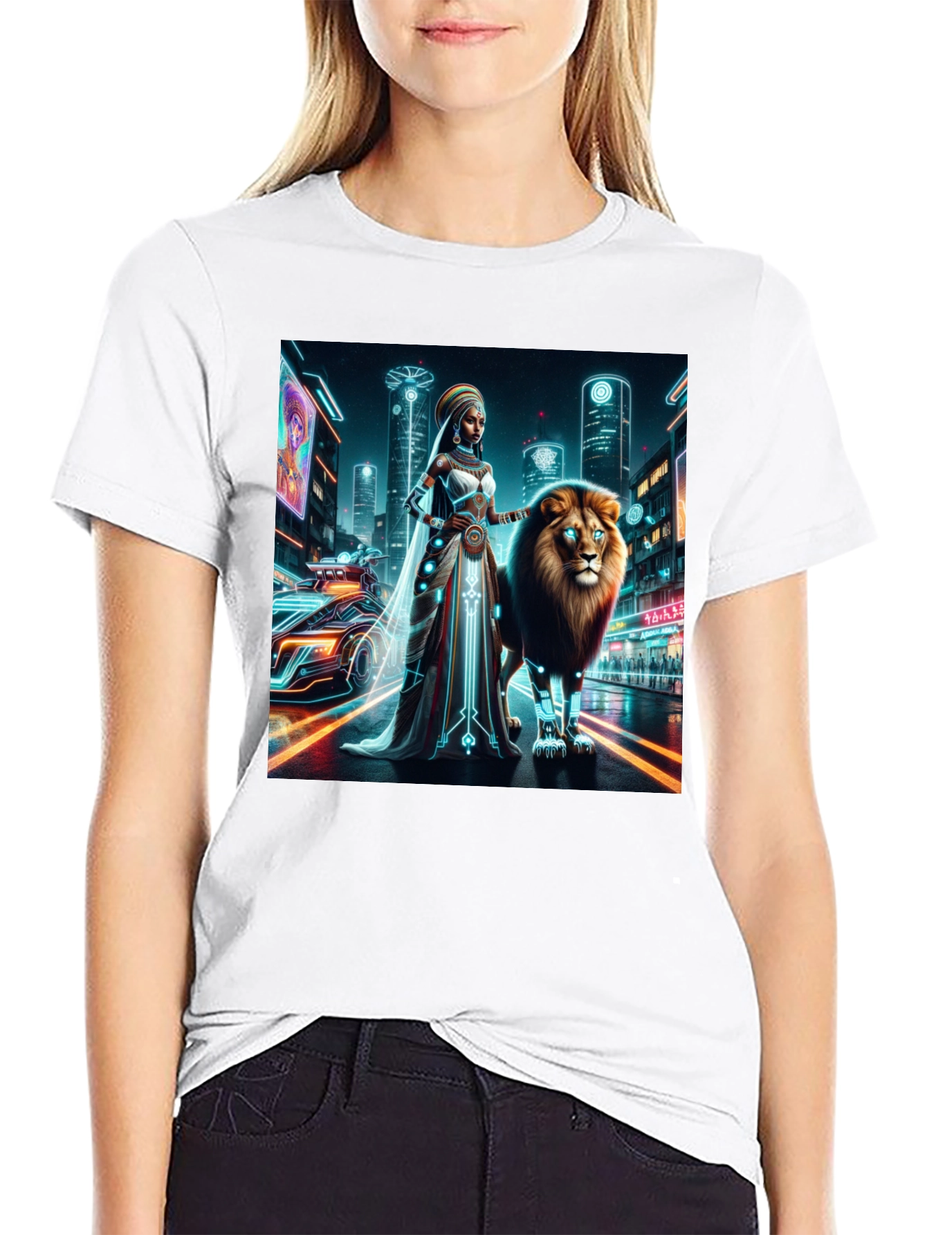 Futuristic Queen & Lion Graphic Tee