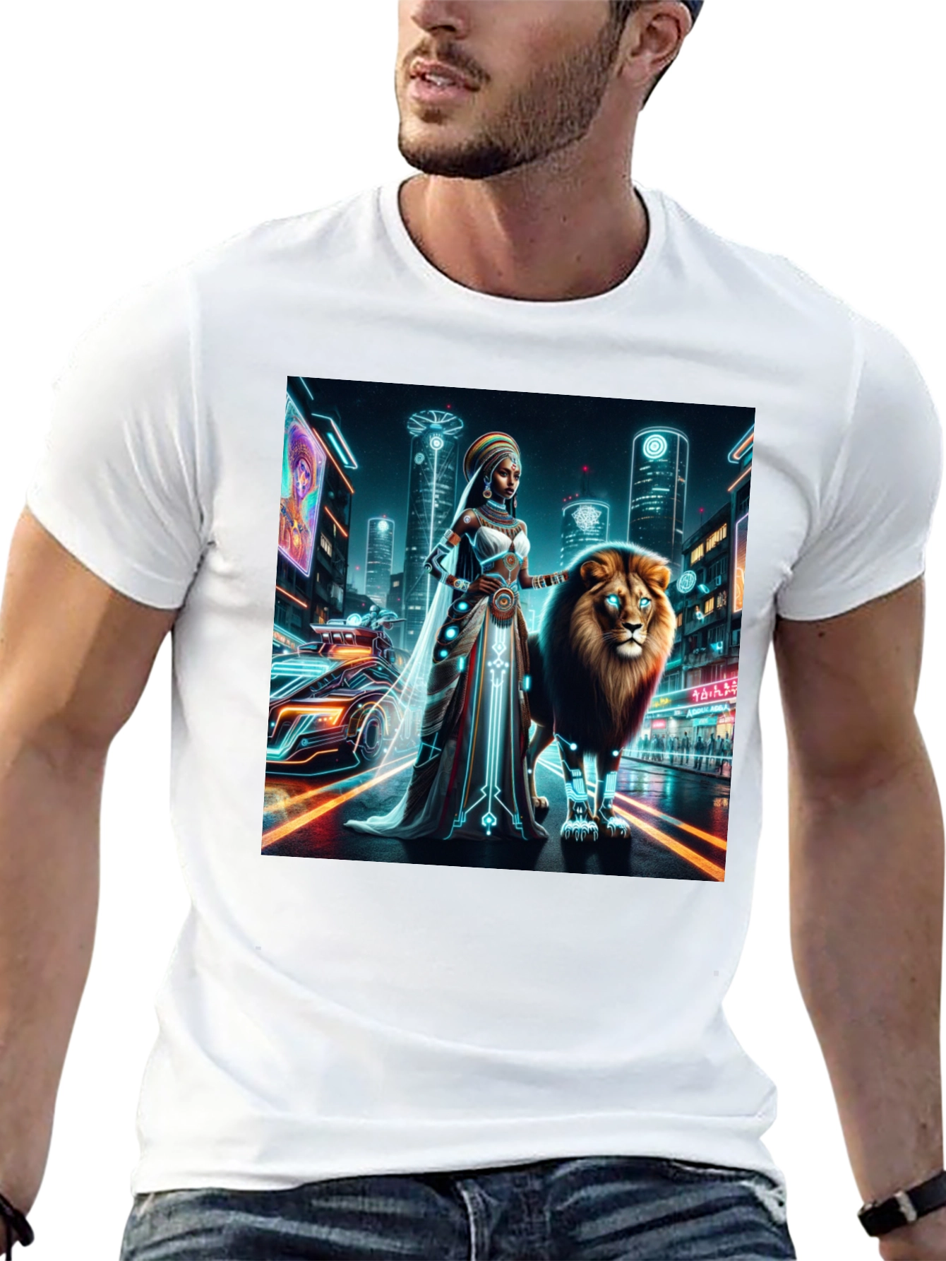 Futuristic Queen & Lion Graphic Tee