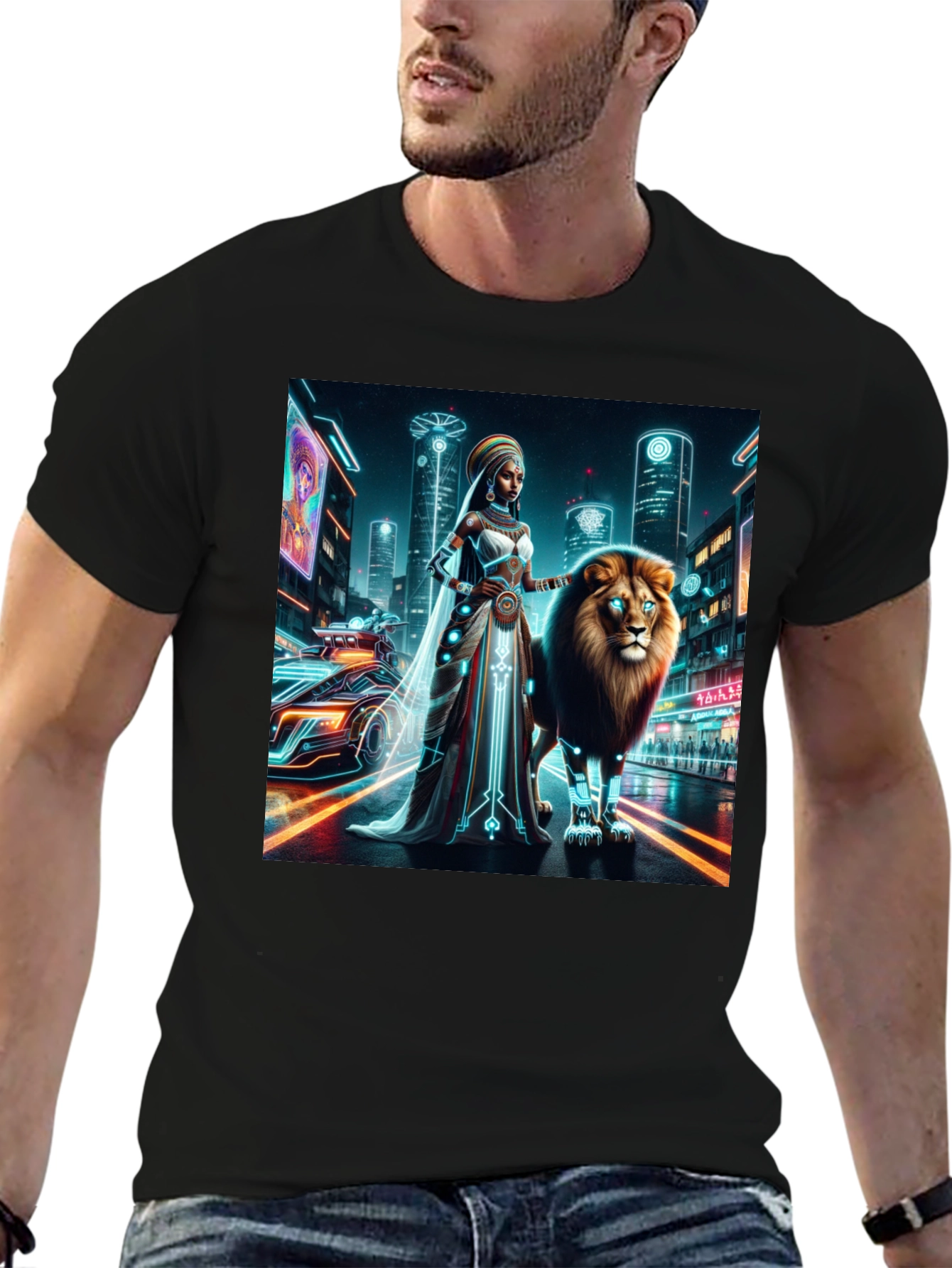 Futuristic Queen & Lion Graphic Tee