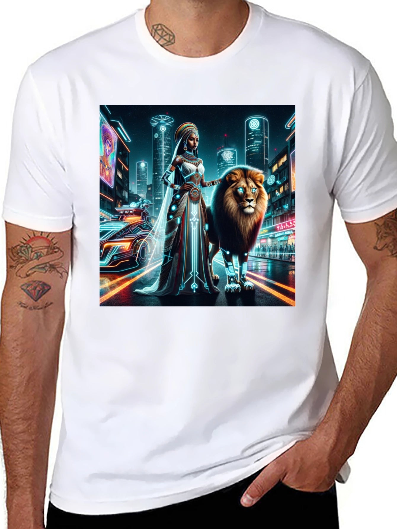 Futuristic Queen & Lion Graphic Tee