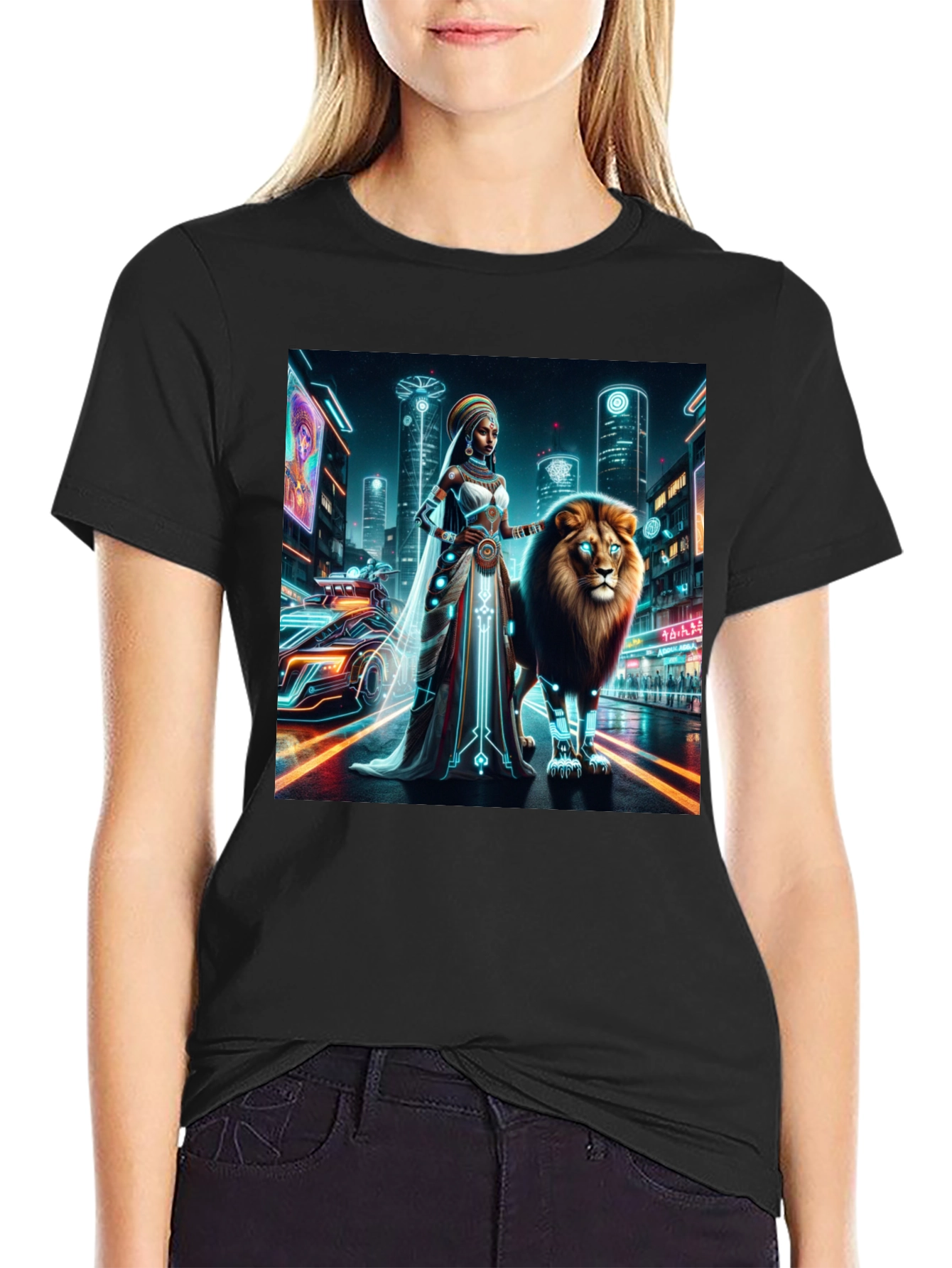 Futuristic Queen & Lion Graphic Tee