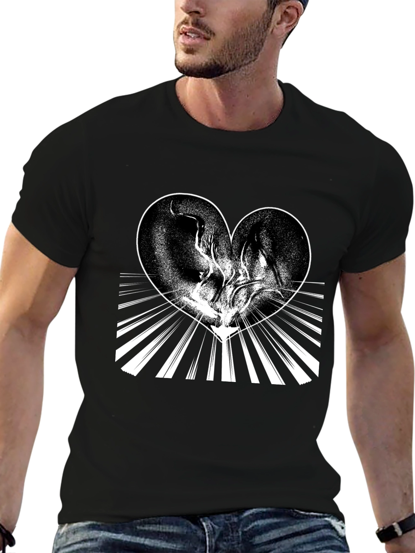 Heart Design Black T-Shirt