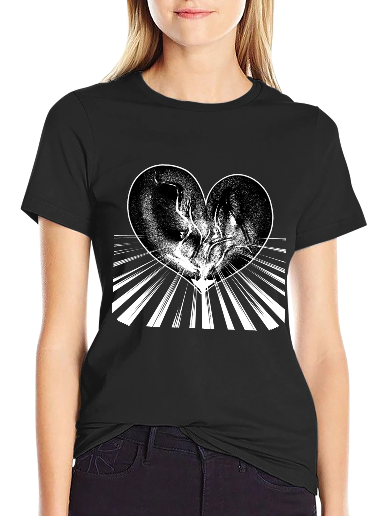 Heart Design Black T-Shirt