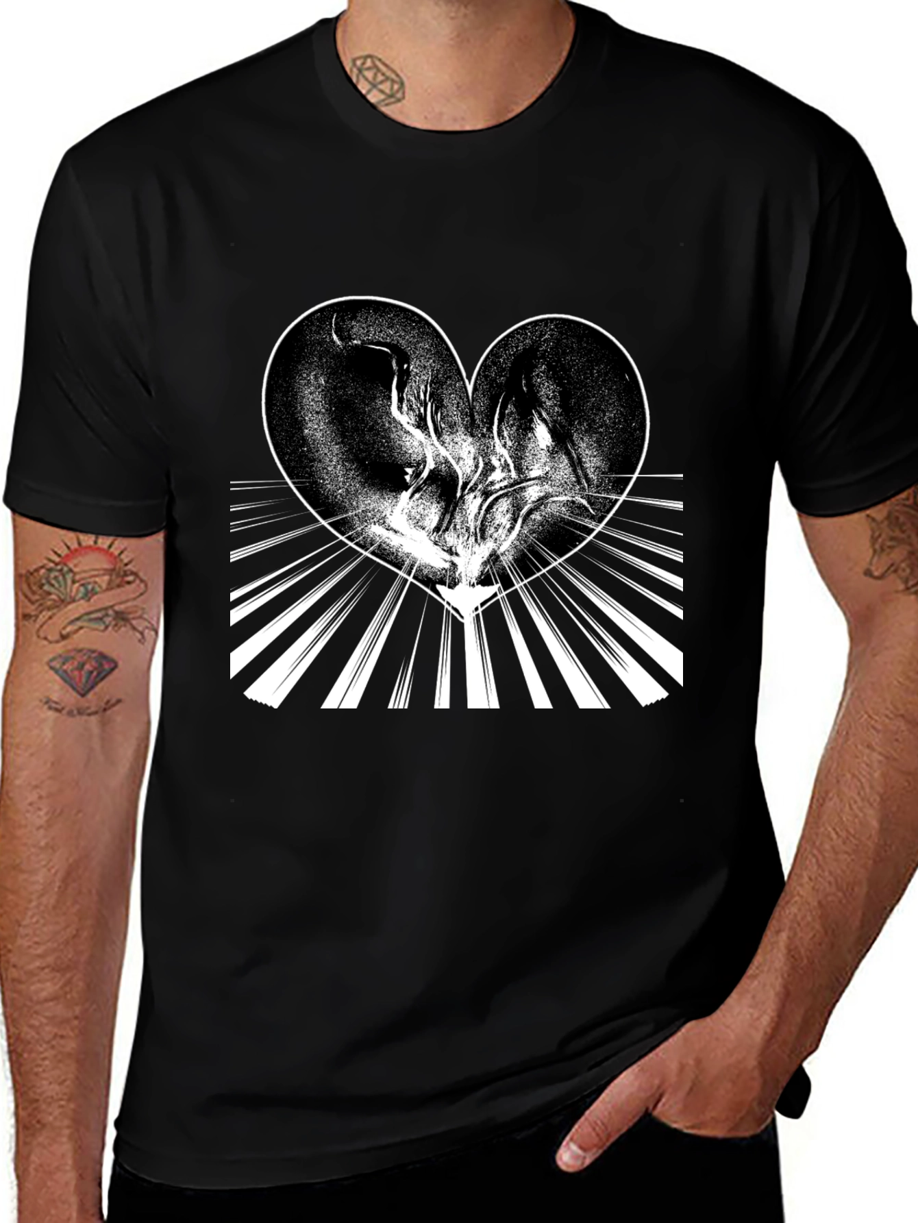 Heart Design Black T-Shirt