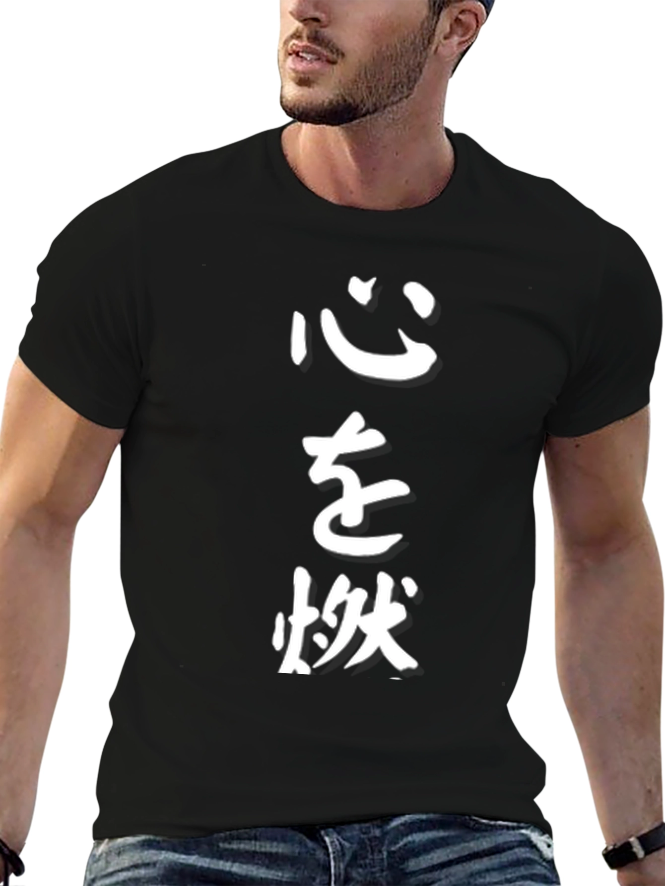 Mens Black T-Shirt with Japanese Calligraphy Print