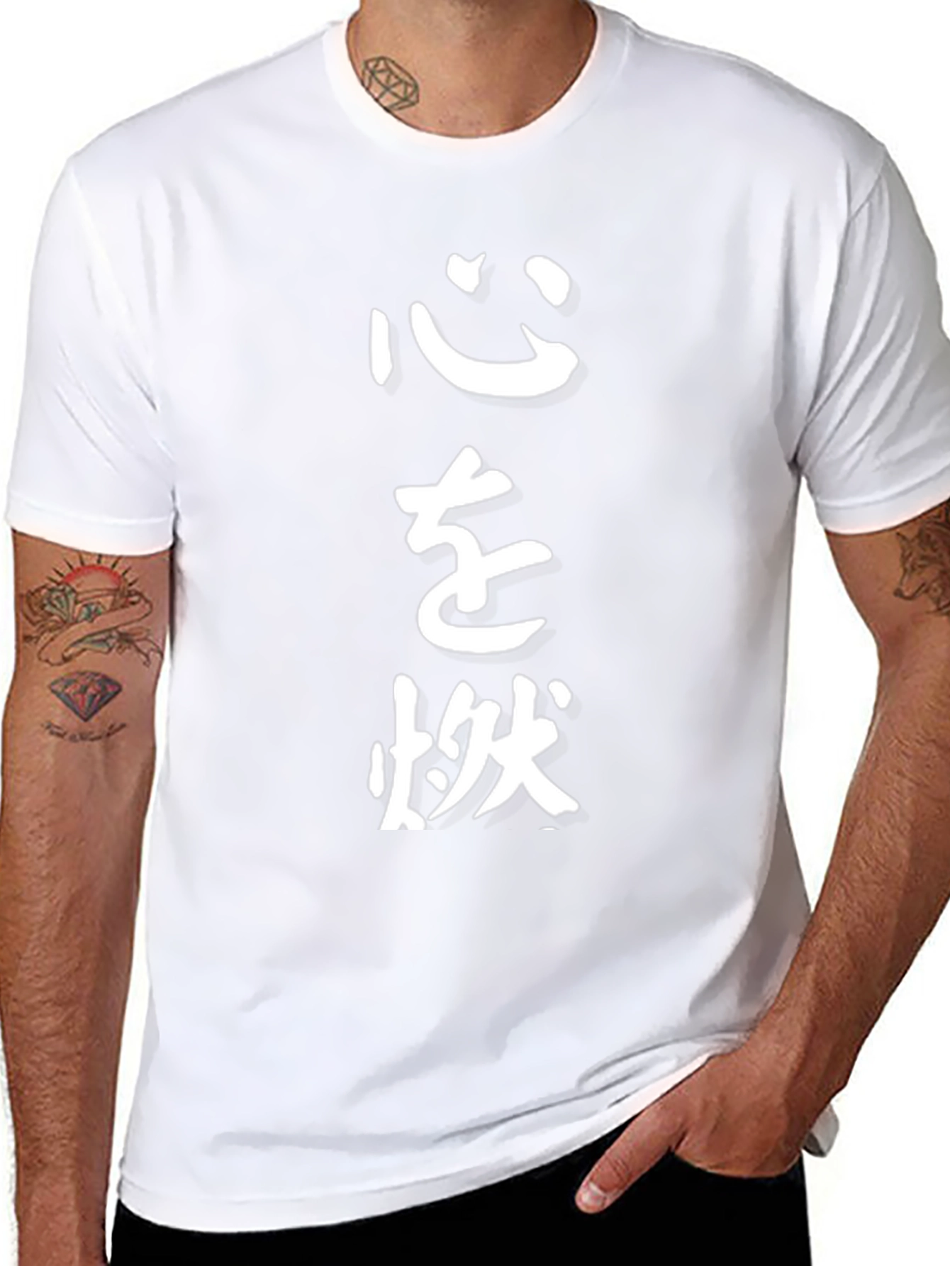 Mens Black T-Shirt with Japanese Calligraphy Print