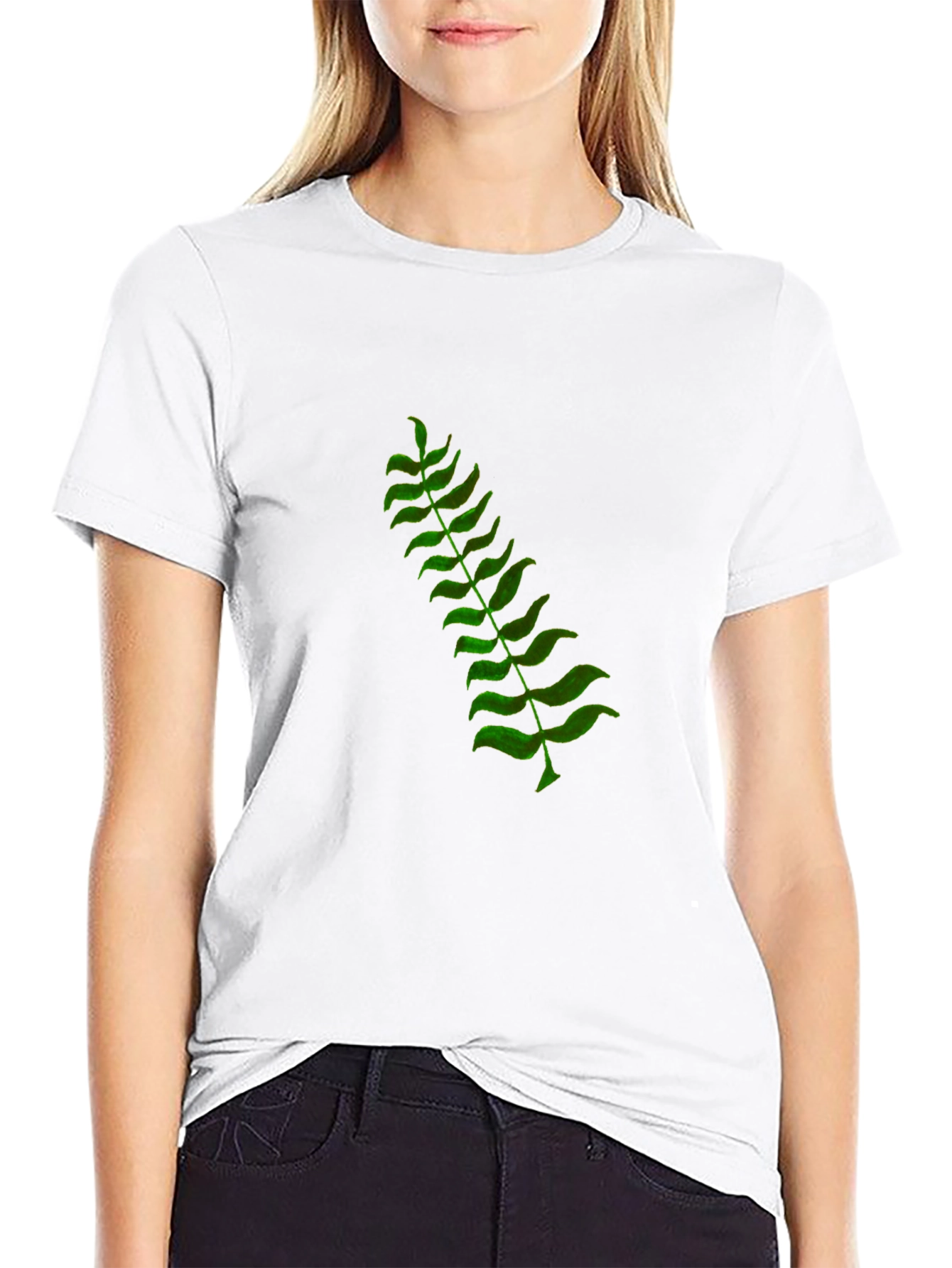 Green Fern Graphic Black T-Shirt