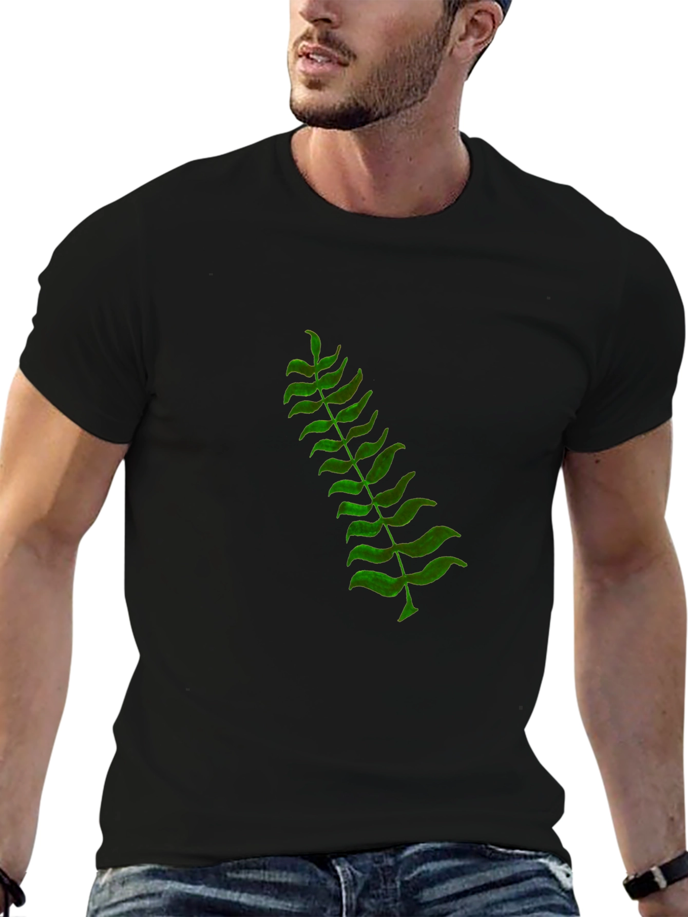 Green Fern Graphic Black T-Shirt