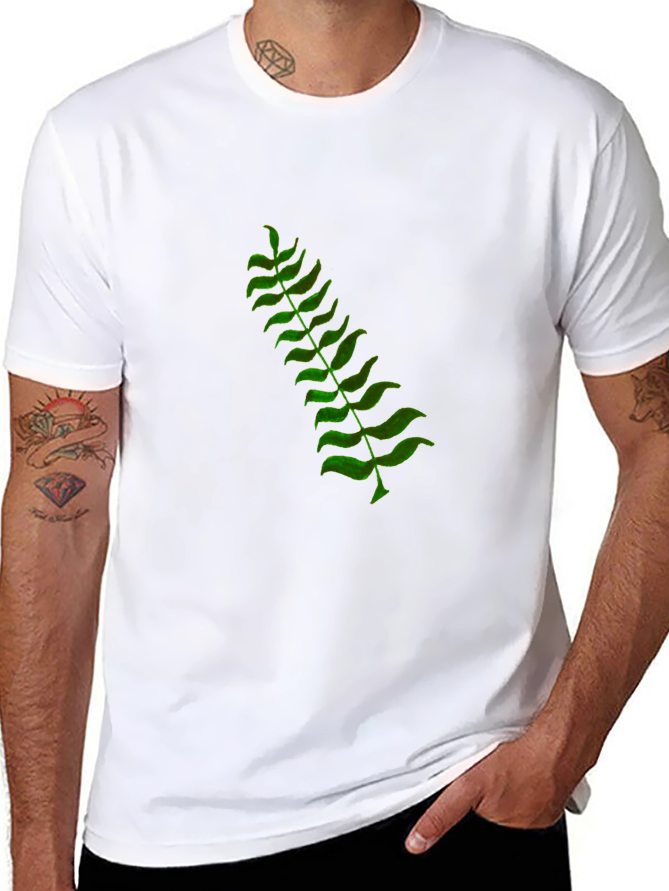 Green Fern Graphic Black T-Shirt