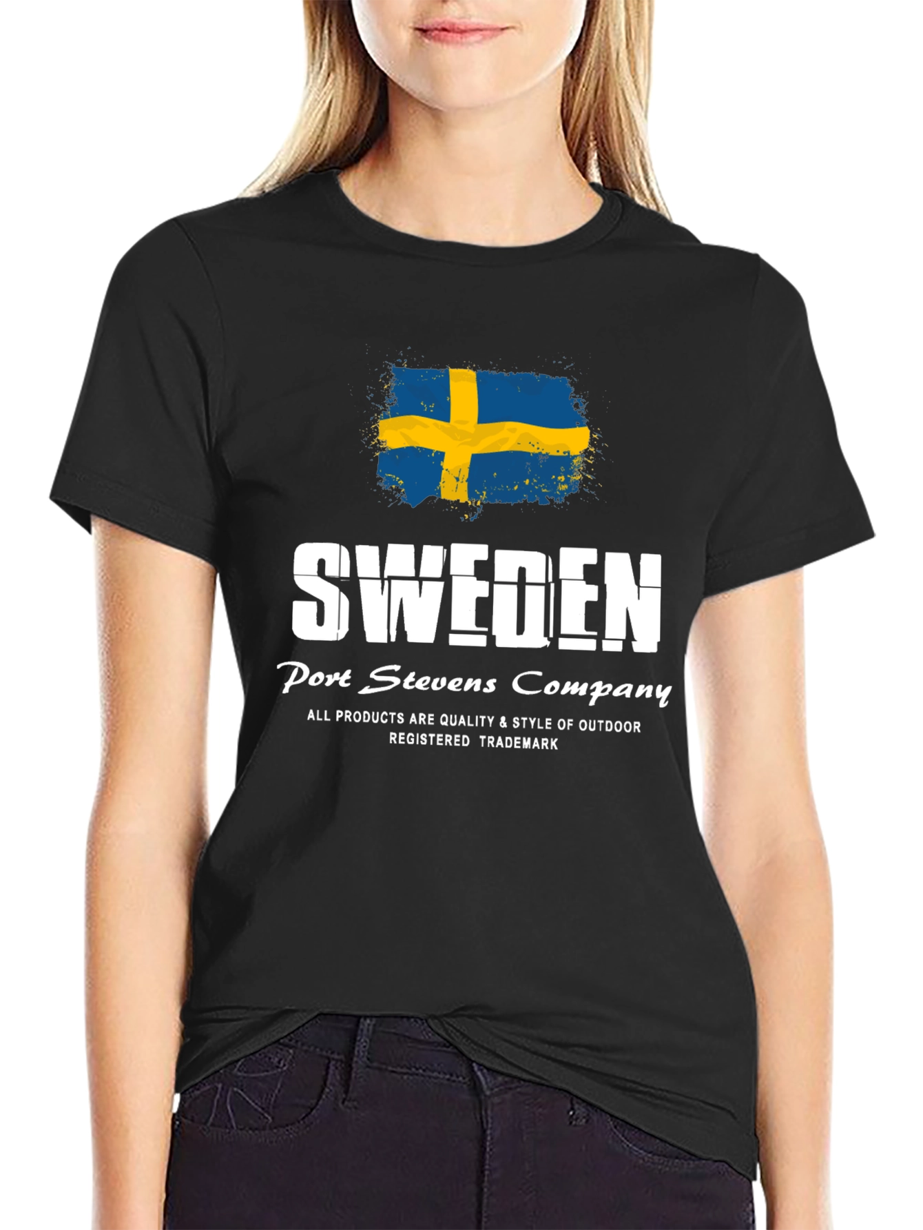 Sweden Flag Graphic Print Black T-Shirt