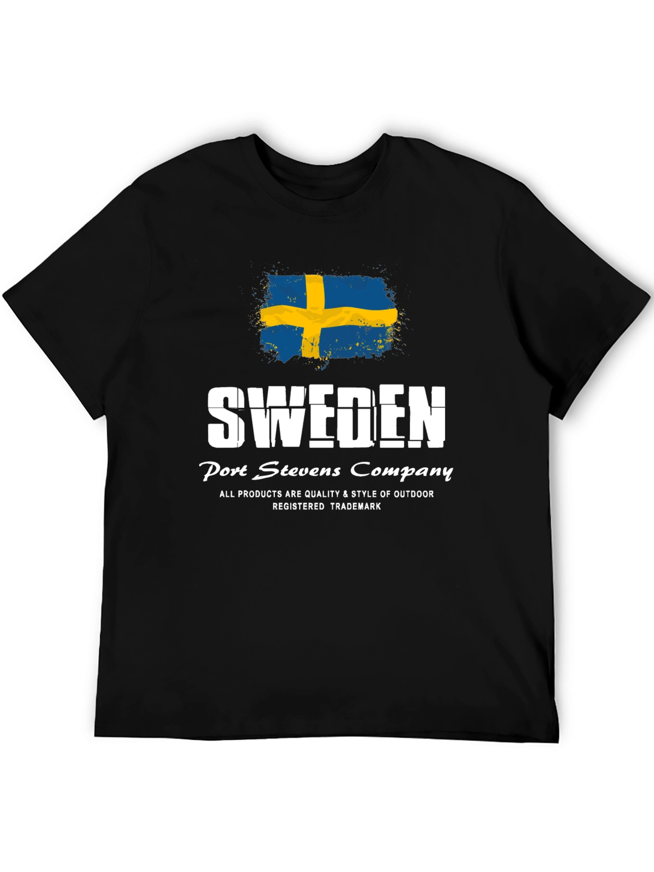 Sweden Flag Graphic Print Black T-Shirt