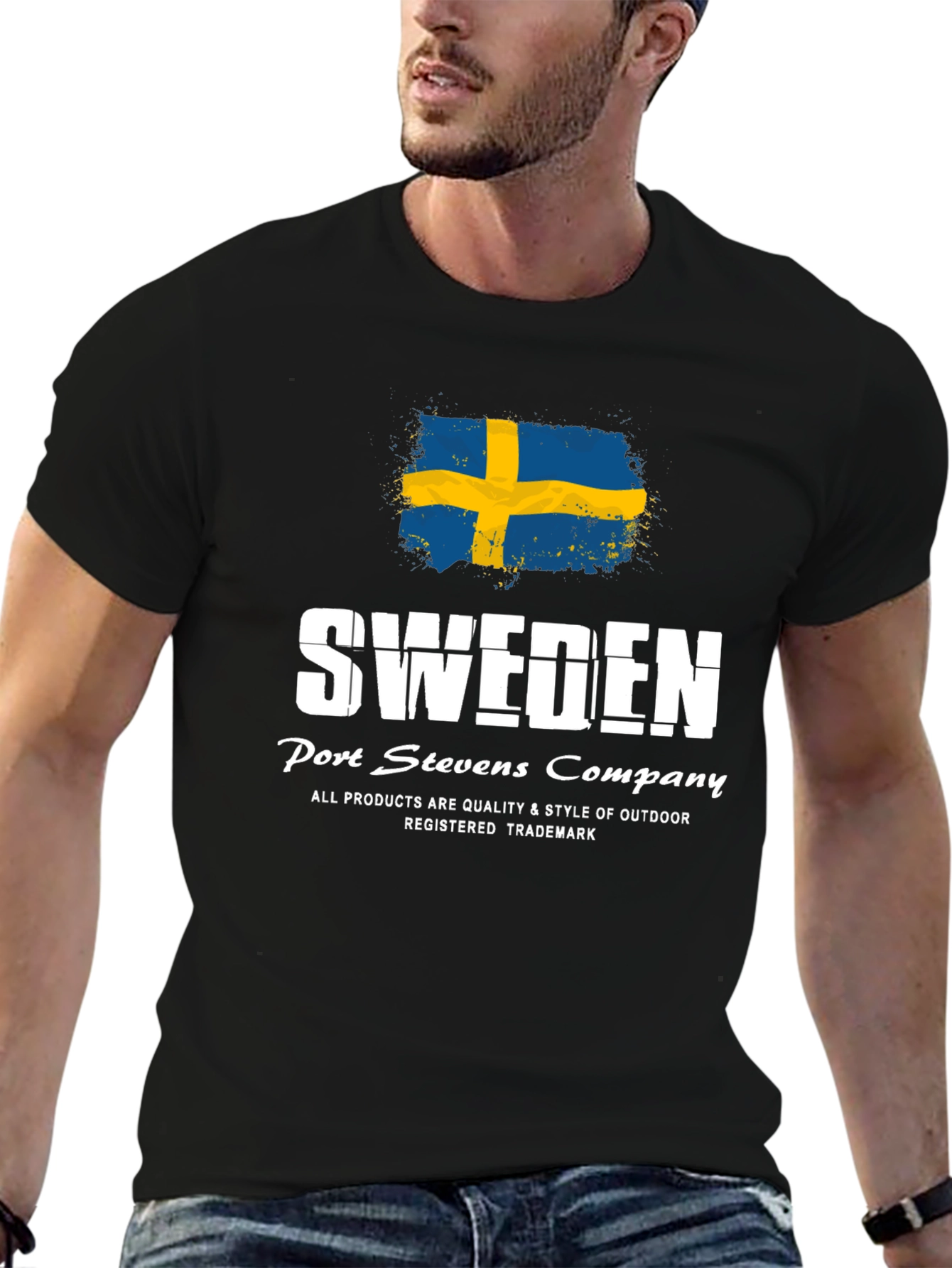 Sweden Flag Graphic Print Black T-Shirt