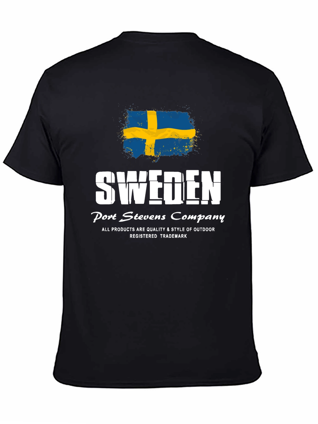 Sweden Flag Graphic Print Black T-Shirt