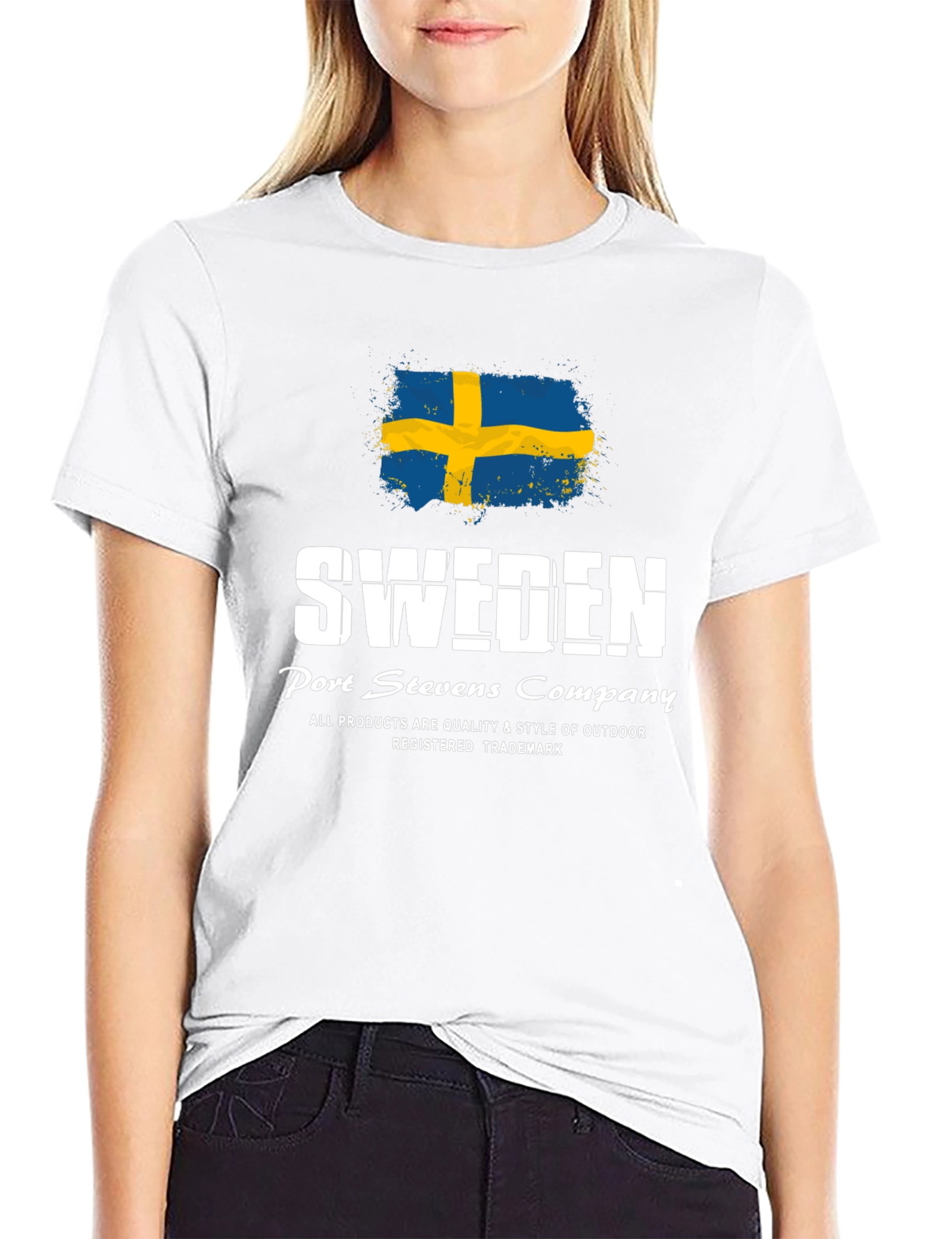Sweden Flag Graphic Print Black T-Shirt