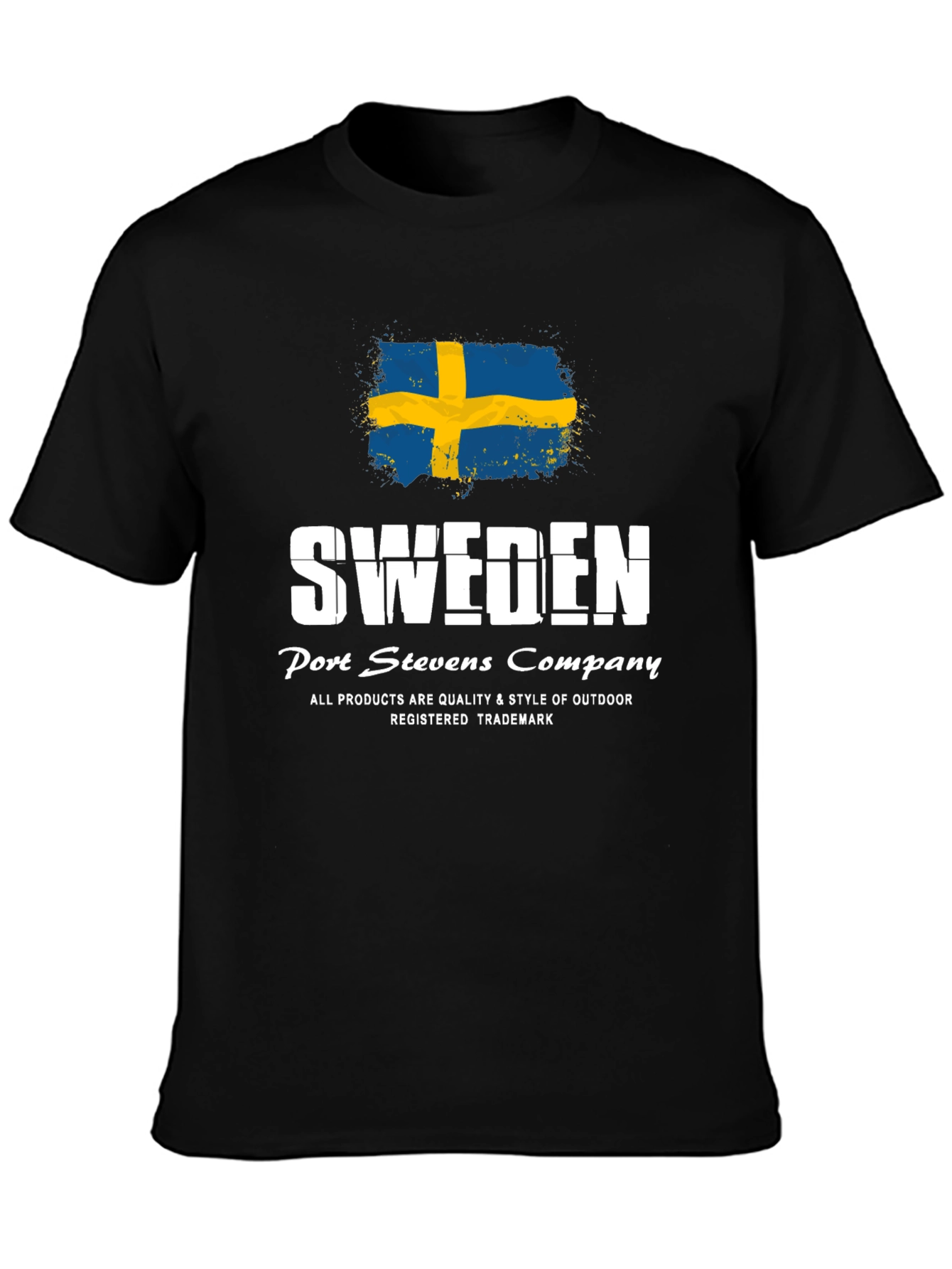 Sweden Flag Graphic Print Black T-Shirt