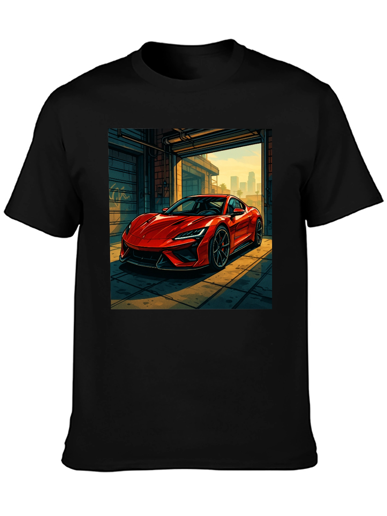 Red Sports Car Graphic Black T-Shirt