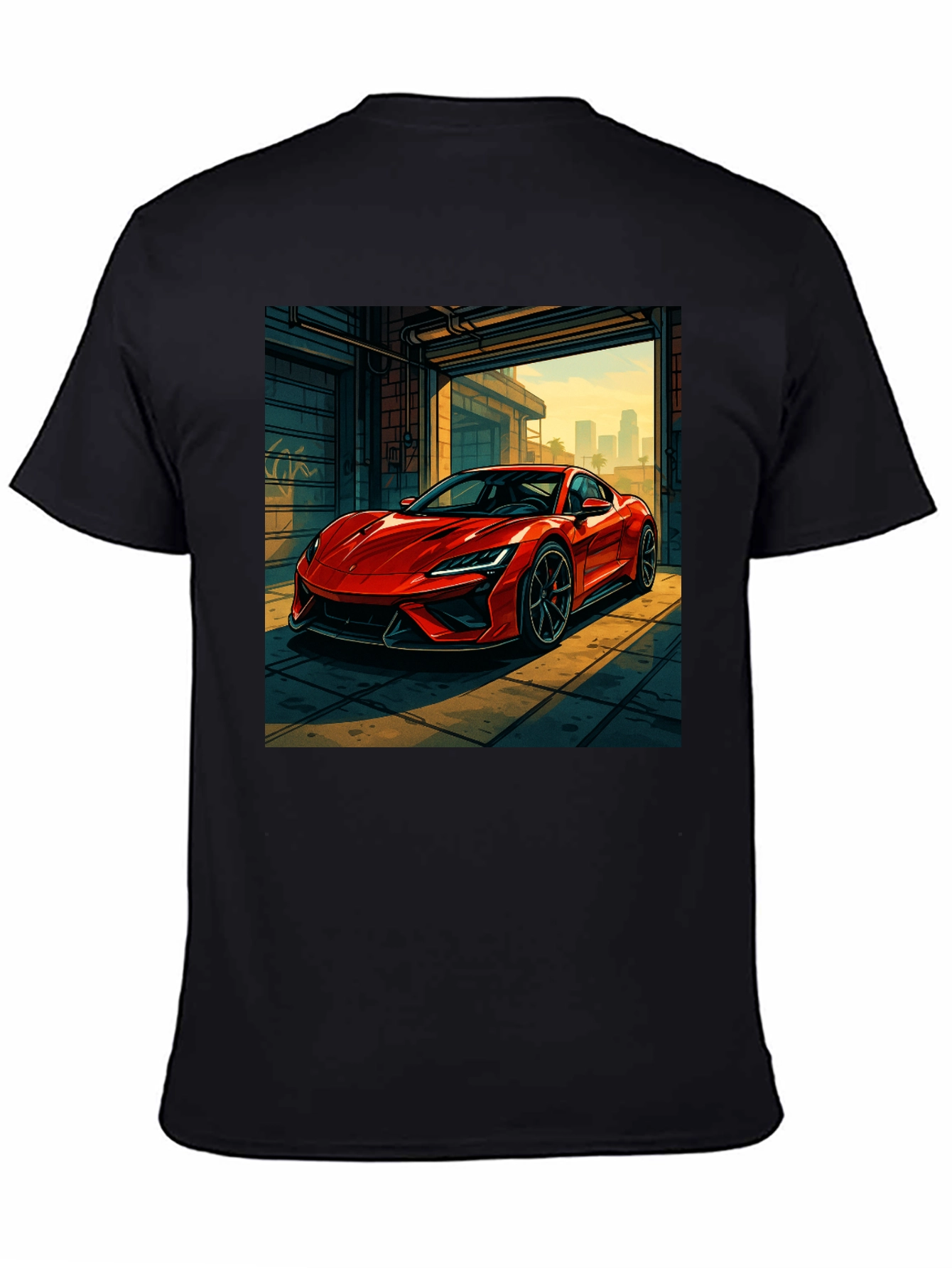 Red Sports Car Graphic Black T-Shirt