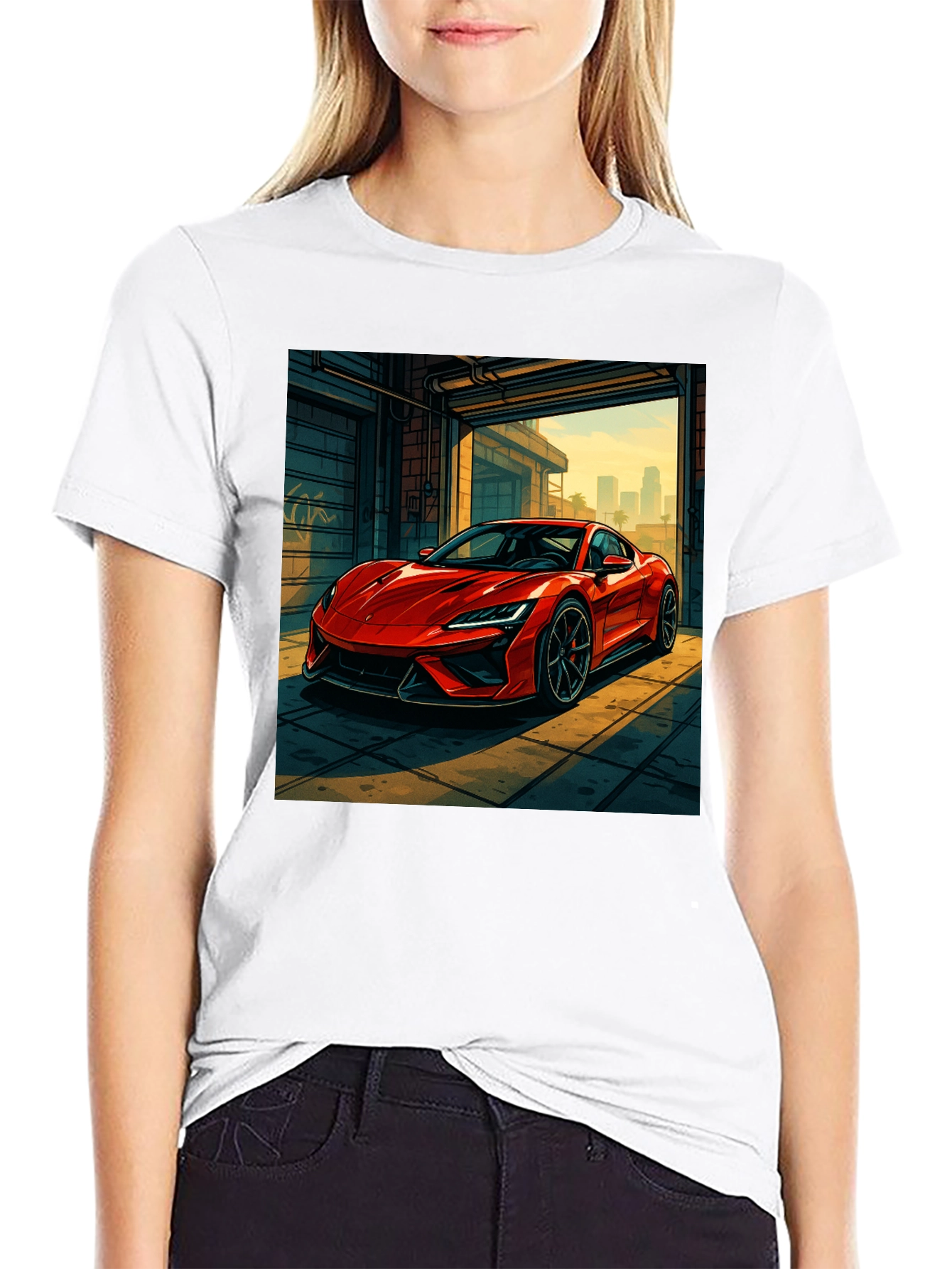 Red Sports Car Graphic Black T-Shirt