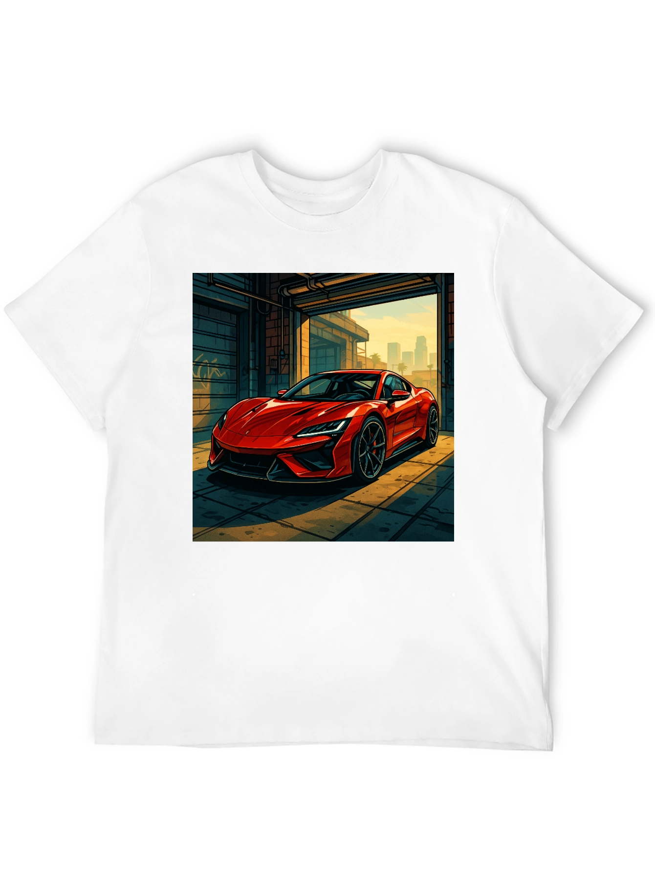Red Sports Car Graphic Black T-Shirt