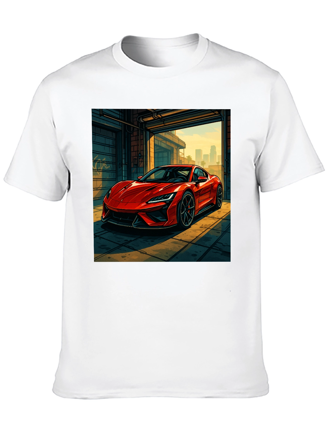 Red Sports Car Graphic Black T-Shirt