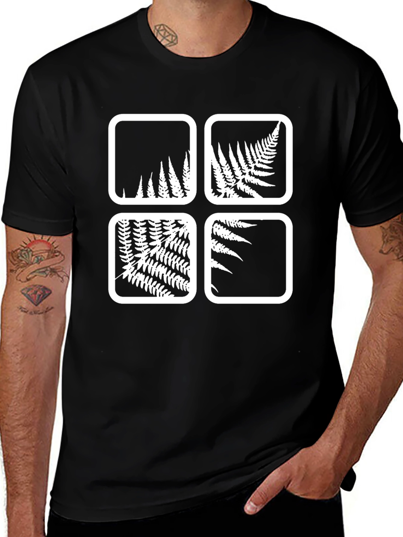 Fern Square Print Black T-Shirt