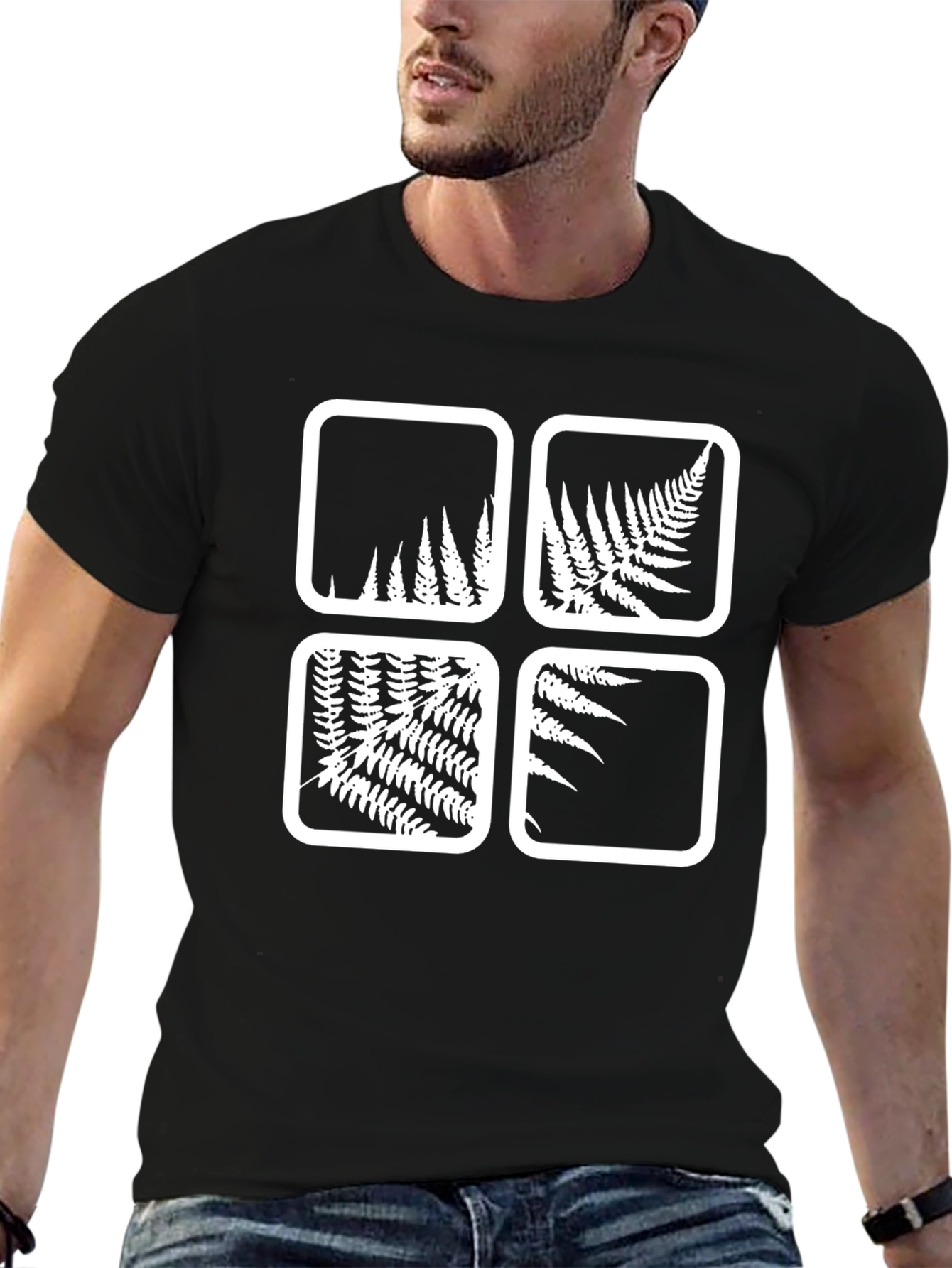 Fern Square Print Black T-Shirt