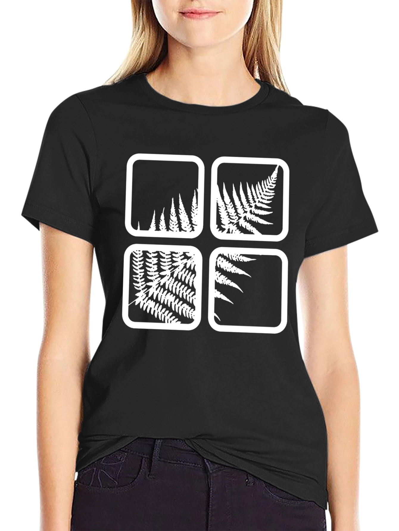 Fern Square Print Black T-Shirt