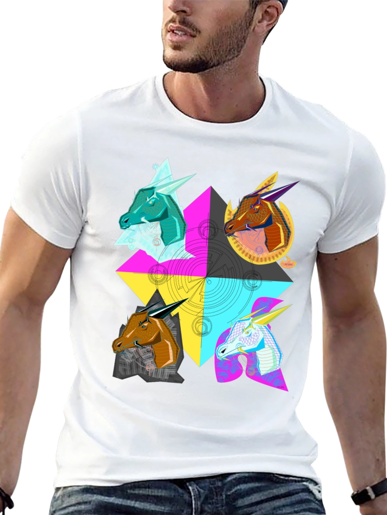 Geometric Dragon Head T-Shirt