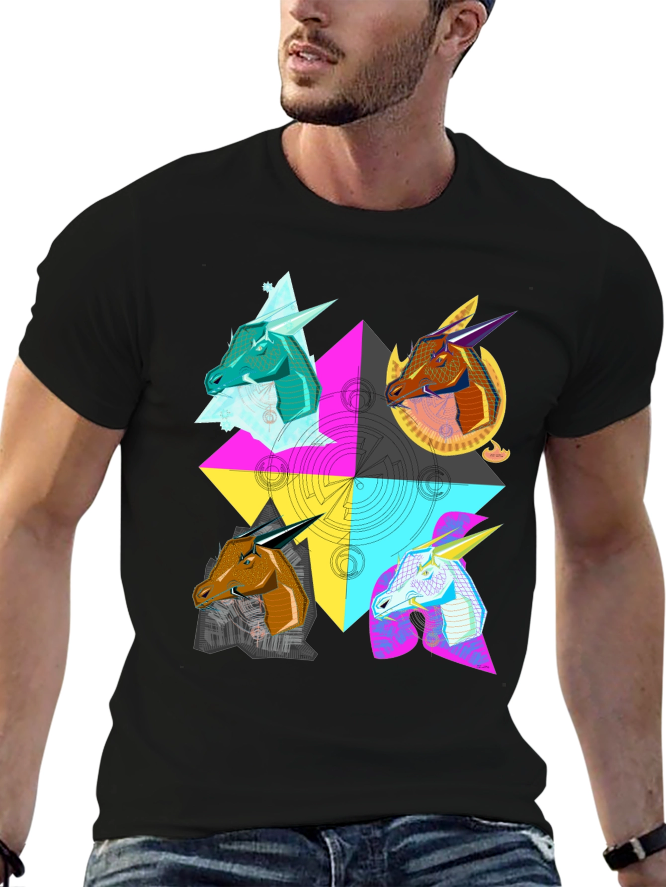 Geometric Dragon Head T-Shirt