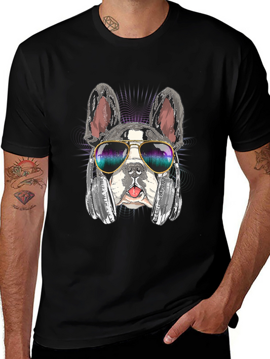 DJ Dog T-Shirt: Bulldog with Headphones & Sunglasses
